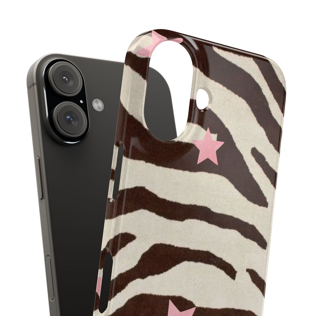 Zebra Stripe Slim Phone Case with Pink Stars – Trendy Animal Print Protector