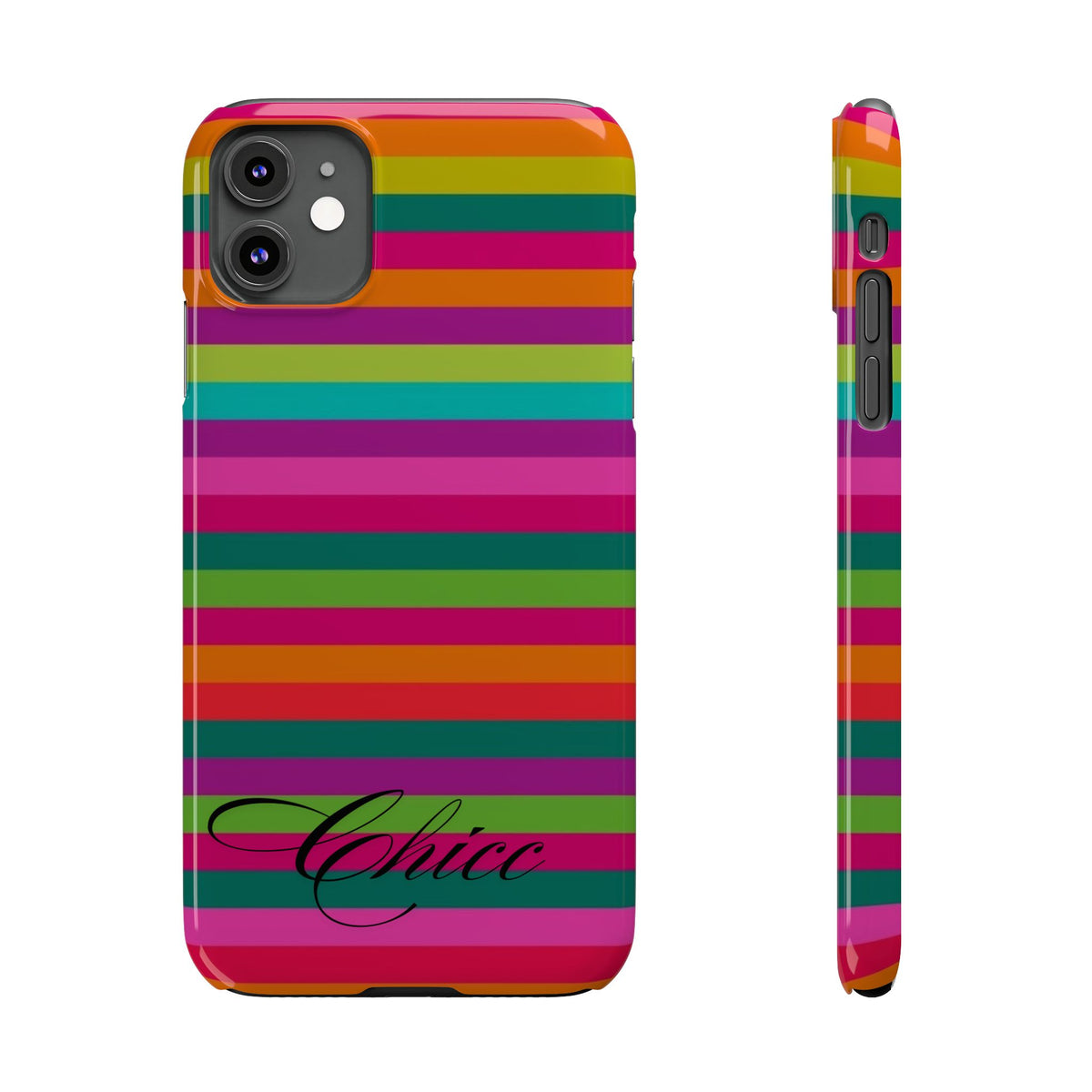 Chic Stripes Slim Phone Case — Colorful Rainbow Stripe Monogram Phone Cover