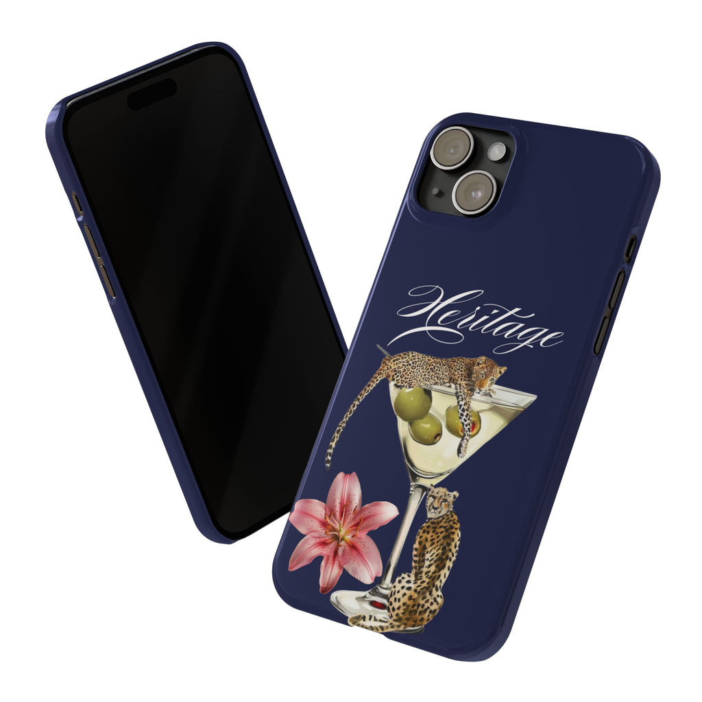 Heritage Cheetah Martini Slim Phone Case — Floral Cocktail Design