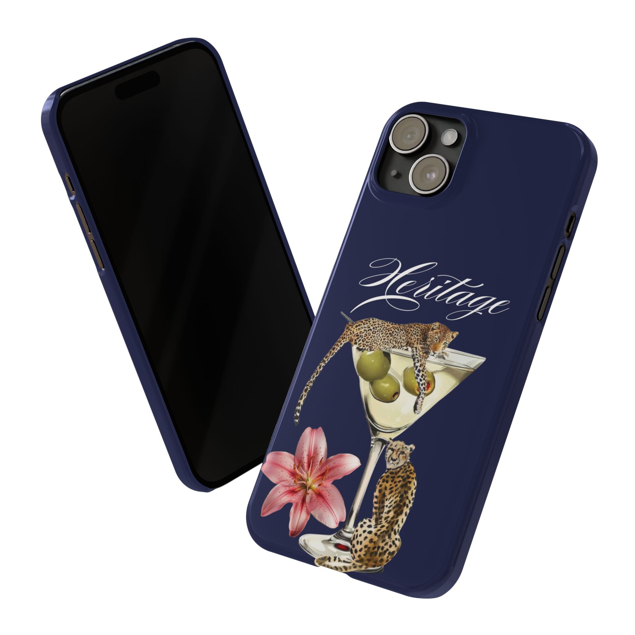 Heritage Cheetah Martini Slim Phone Case — Floral Cocktail Design