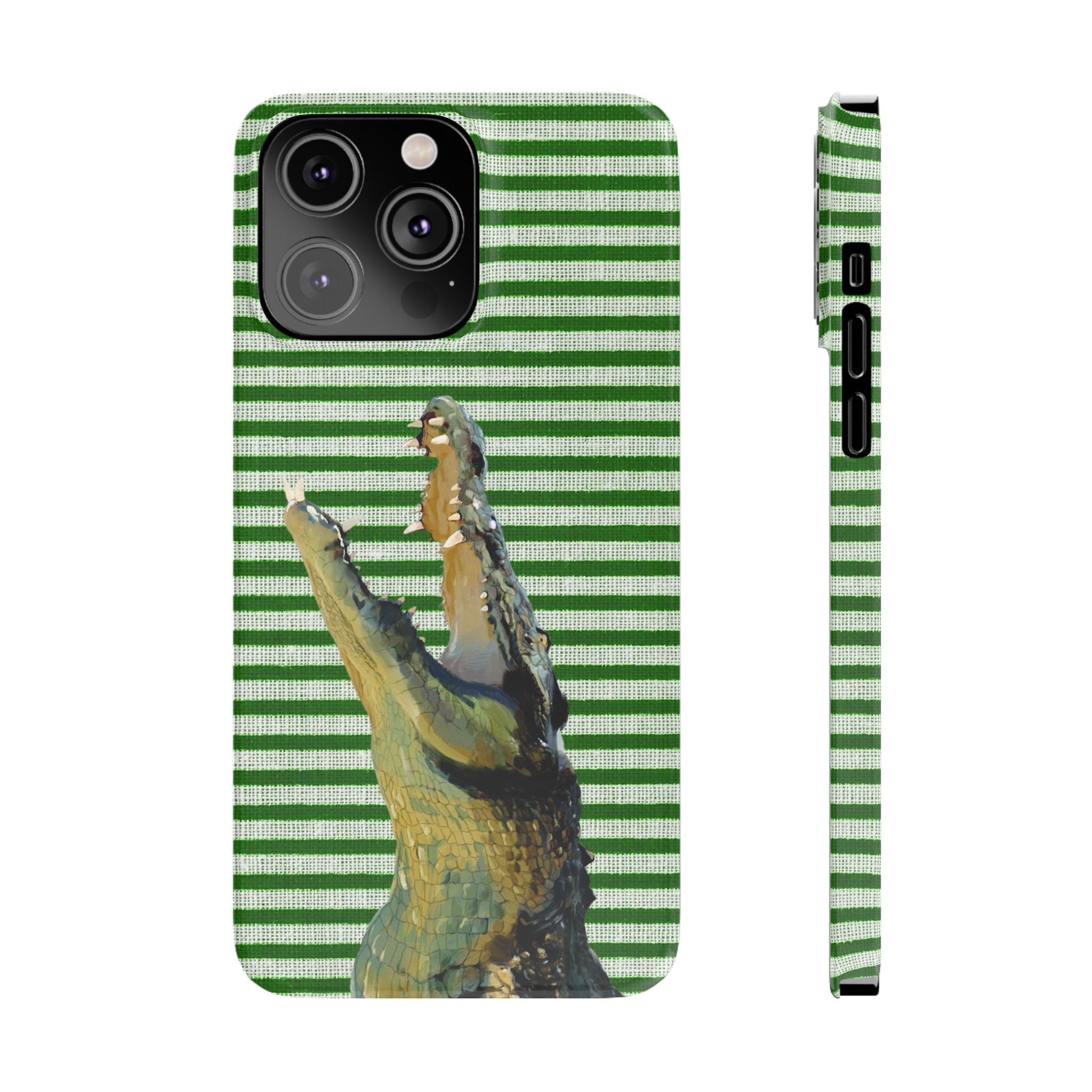 Alligator Stripes Slim Phone Case — Green Striped Gator Design