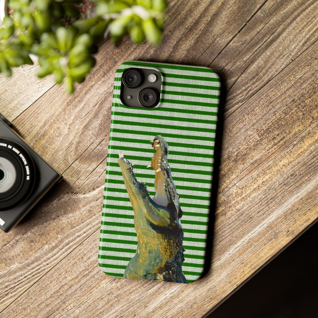 Alligator Stripes Slim Phone Case — Green Striped Gator Design