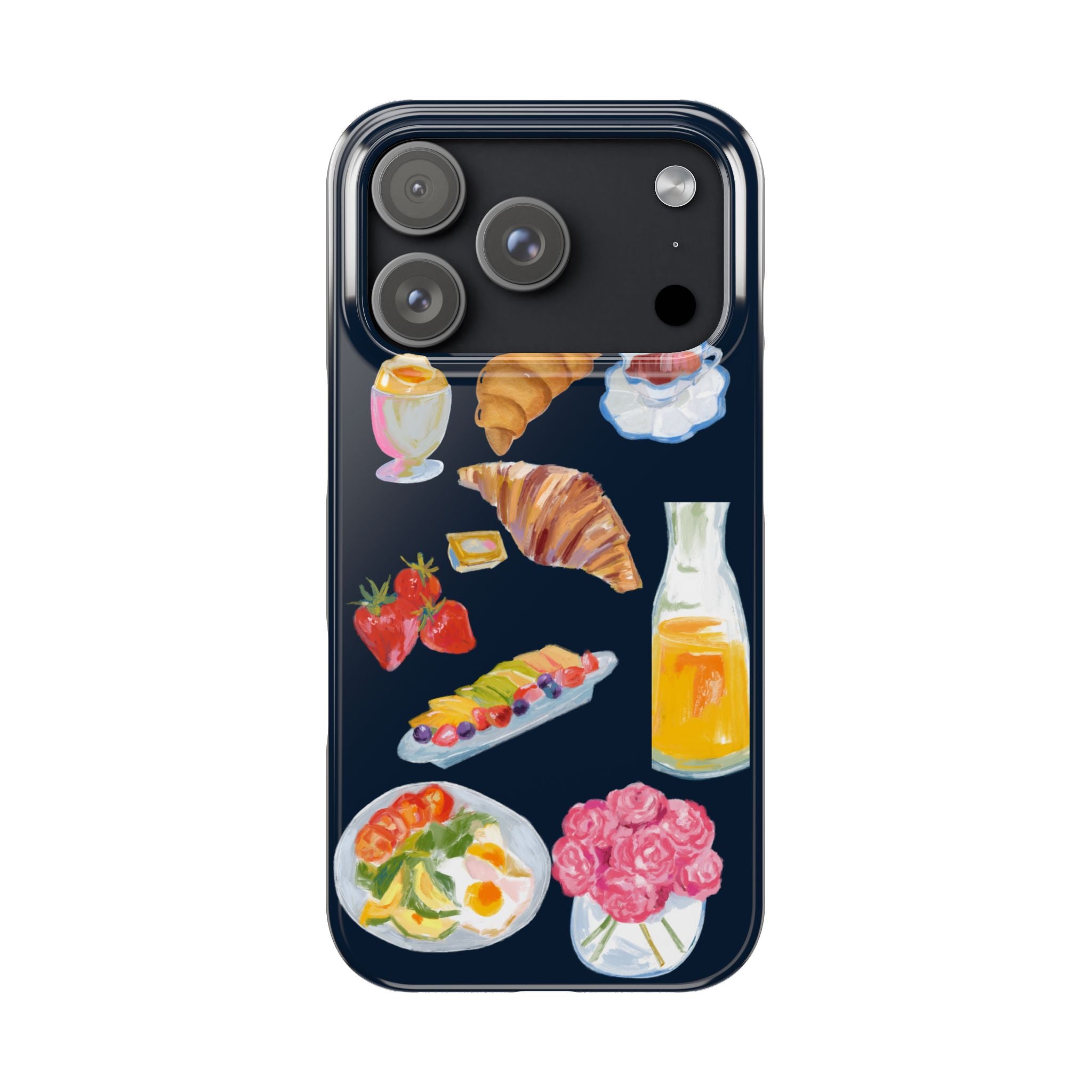 Brunch Icons Slim Phone Case — Croissant, Eggs & Juice Breakfast Design