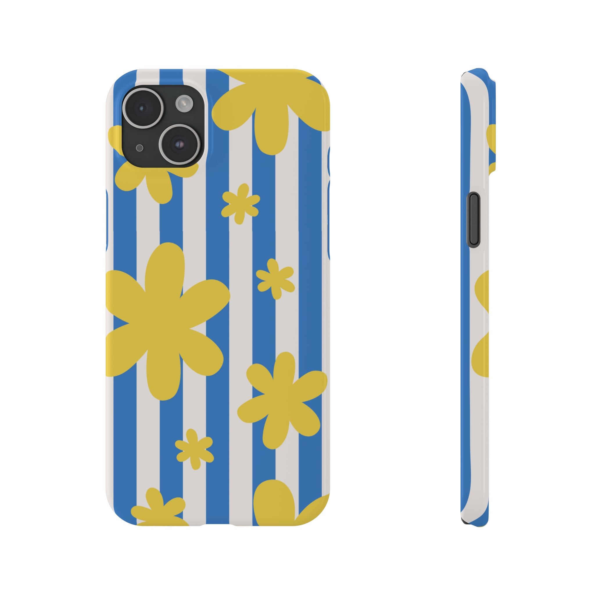 Retro Blue Stripes with Yellow Flower Pattern