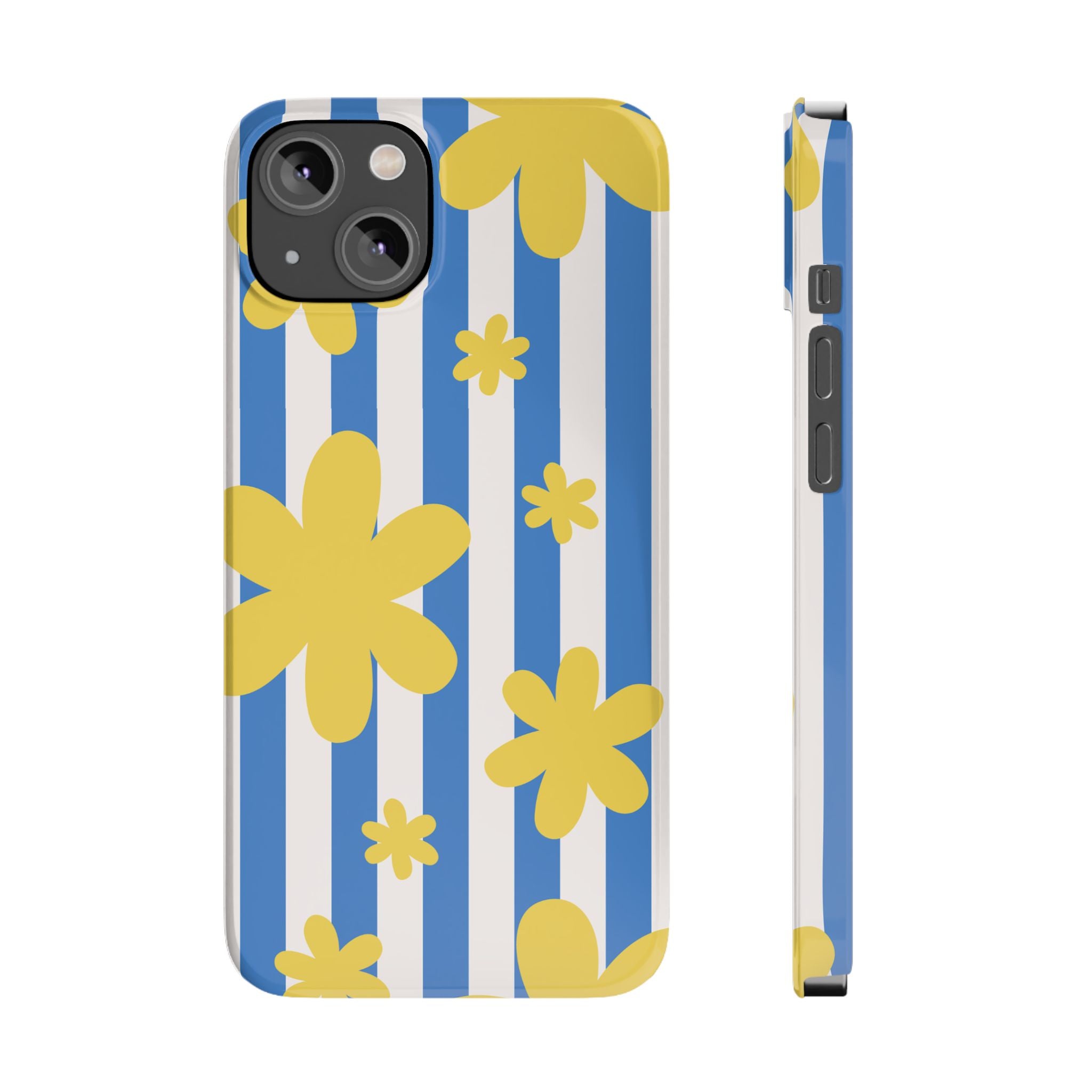 Retro Blue Stripes with Yellow Flower Pattern
