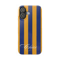 Striped Navy & Gold Slim Phone Case — "Chicc" Script Accent