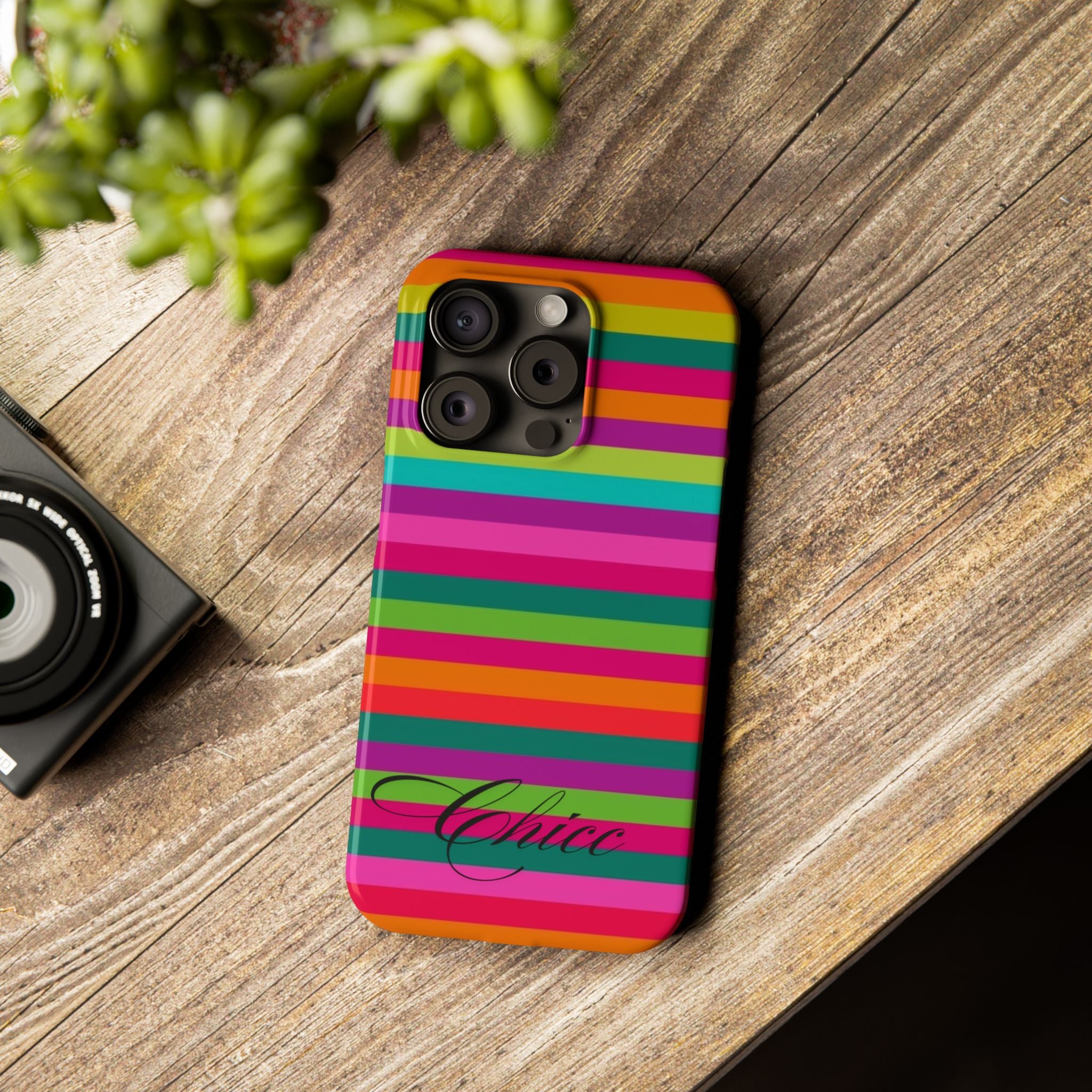 Chic Stripes Slim Phone Case — Colorful Rainbow Stripe Monogram Phone Cover