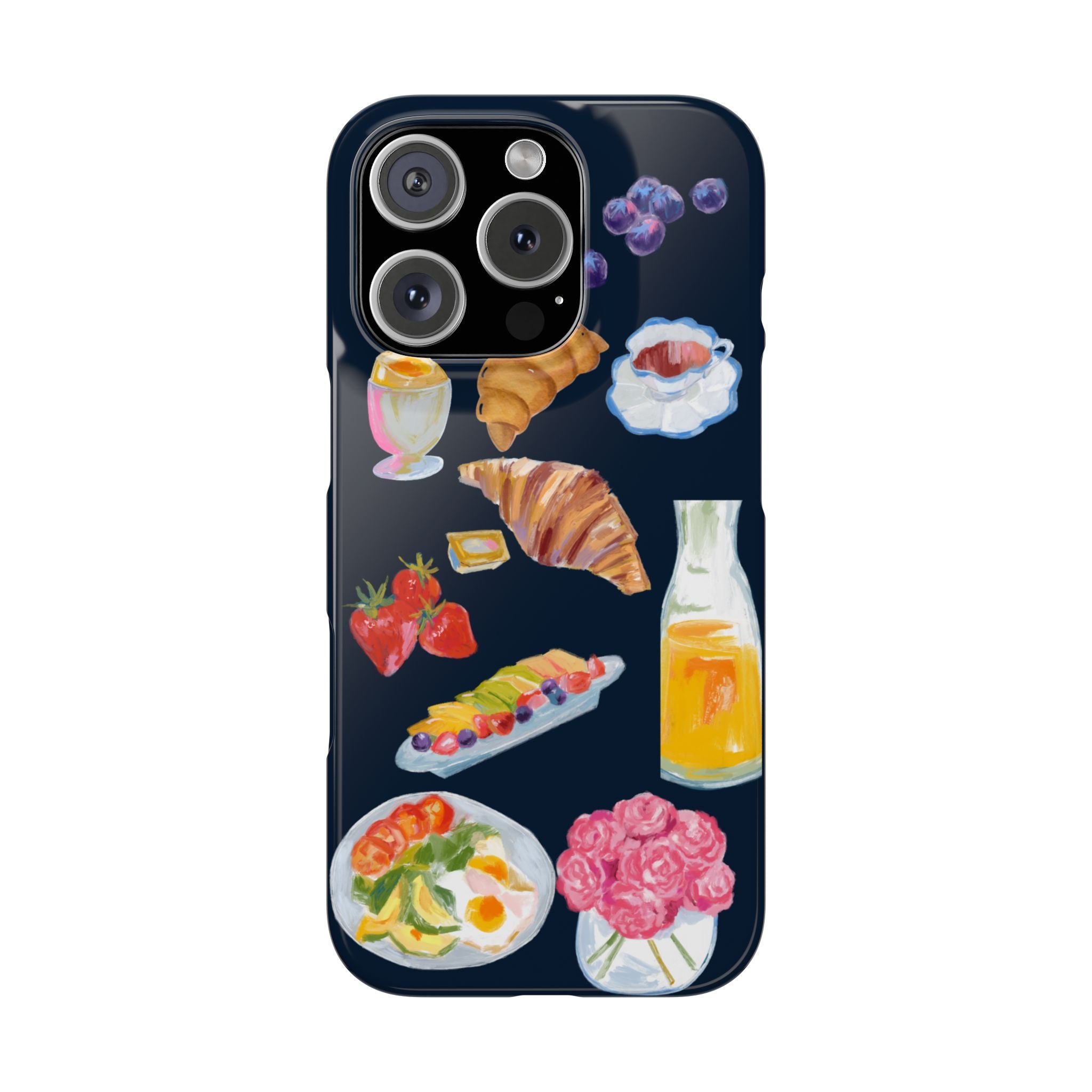 Brunch Icons Slim Phone Case — Croissant, Eggs & Juice Breakfast Design
