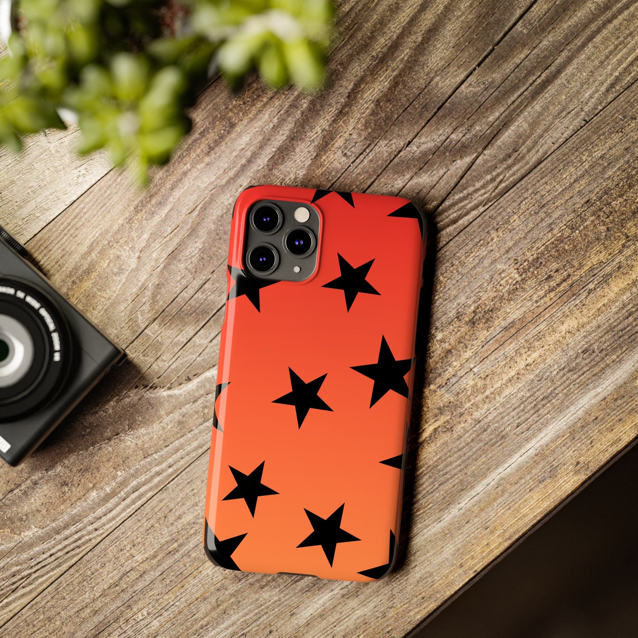Star Pattern Slim Phone Case — Gradient Orange Red with Black Stars