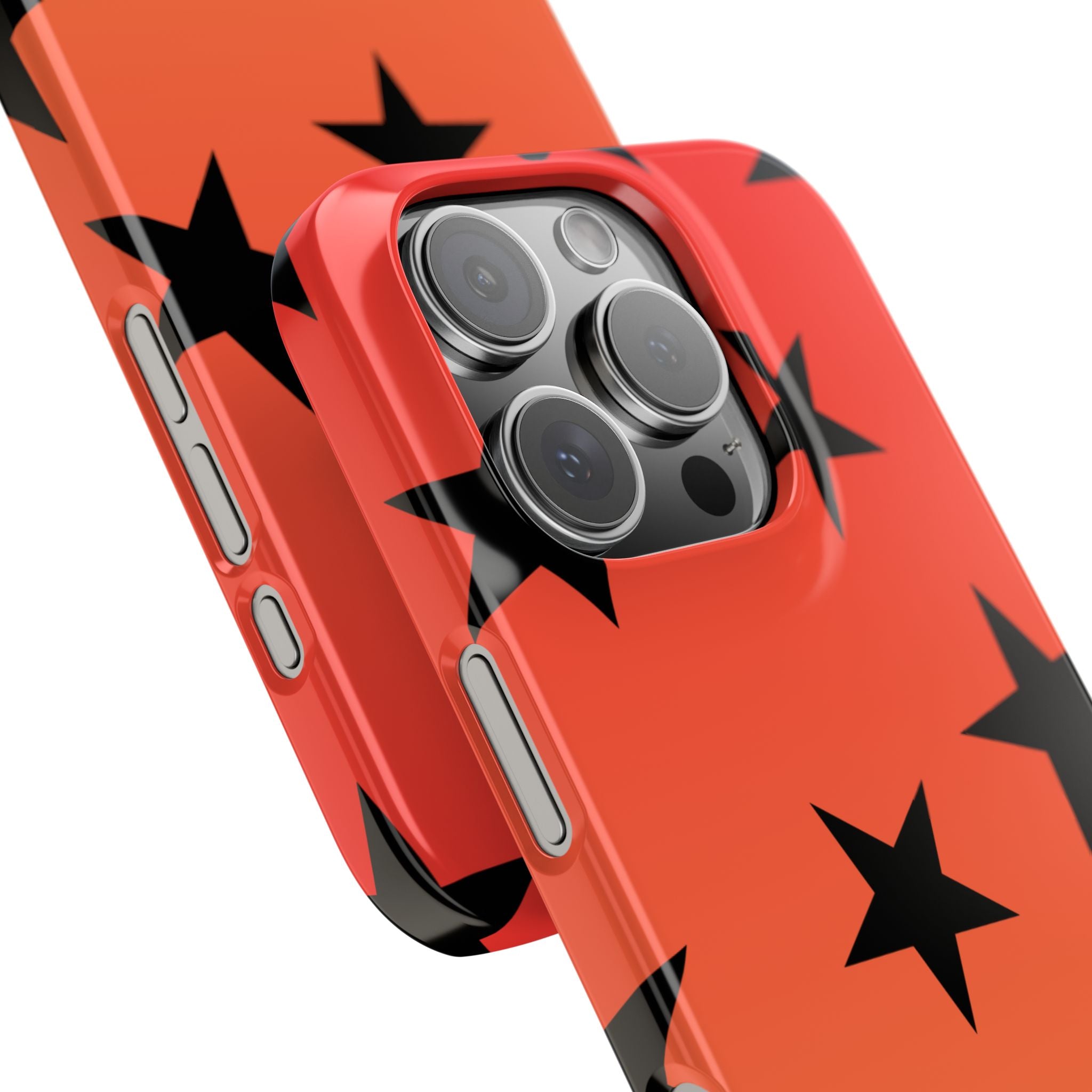 Star Pattern Slim Phone Case — Gradient Orange Red with Black Stars