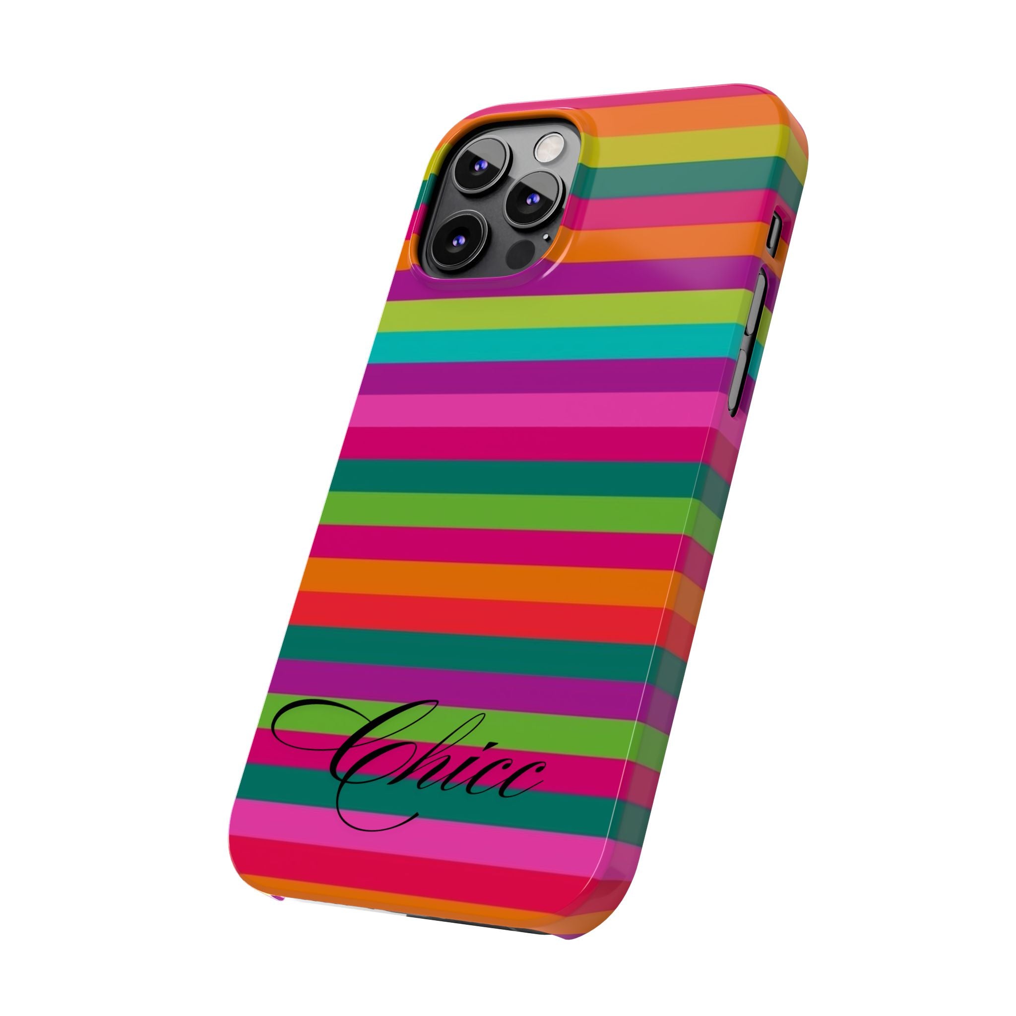 Chic Stripes Slim Phone Case — Colorful Rainbow Stripe Monogram Phone Cover