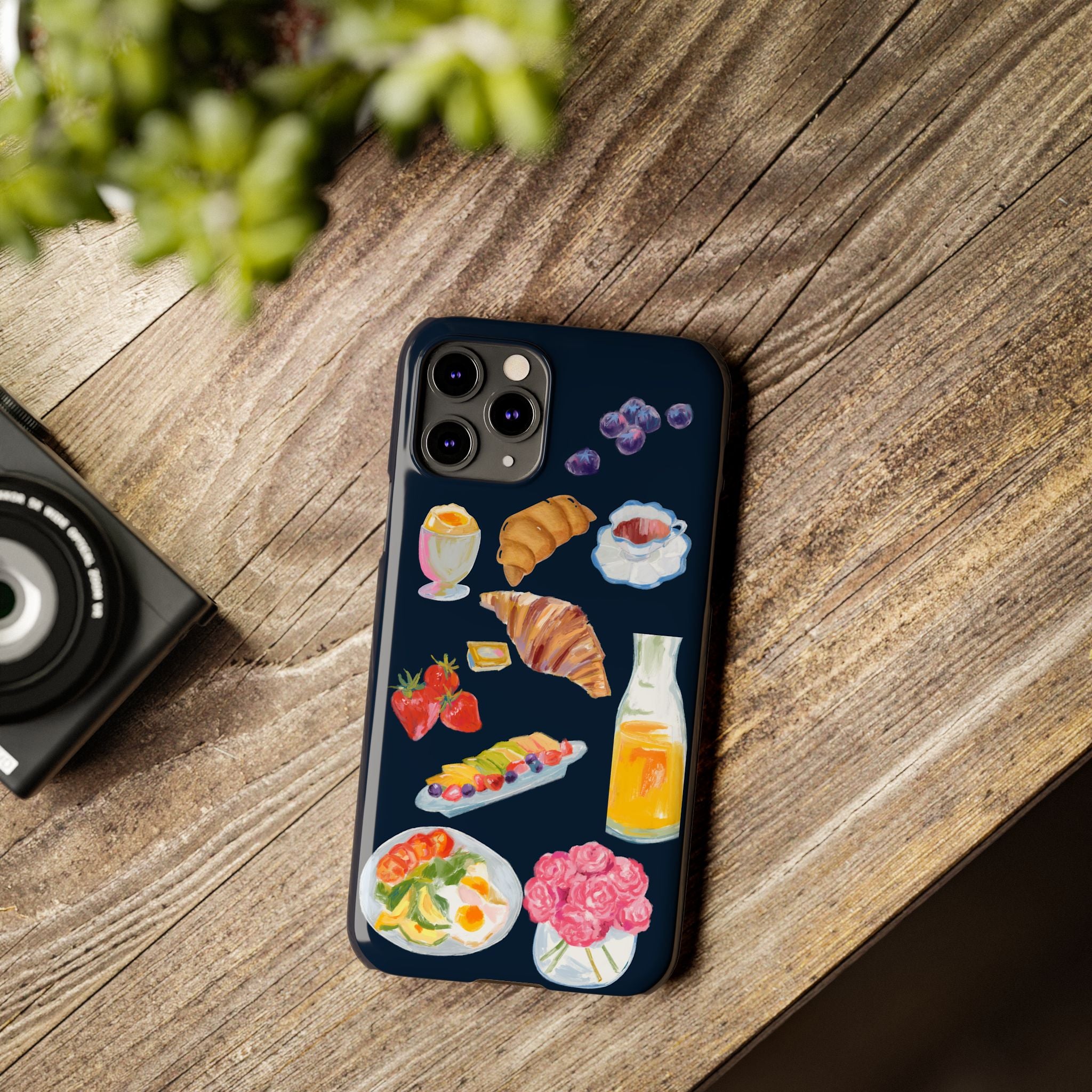 Brunch Icons Slim Phone Case — Croissant, Eggs & Juice Breakfast Design