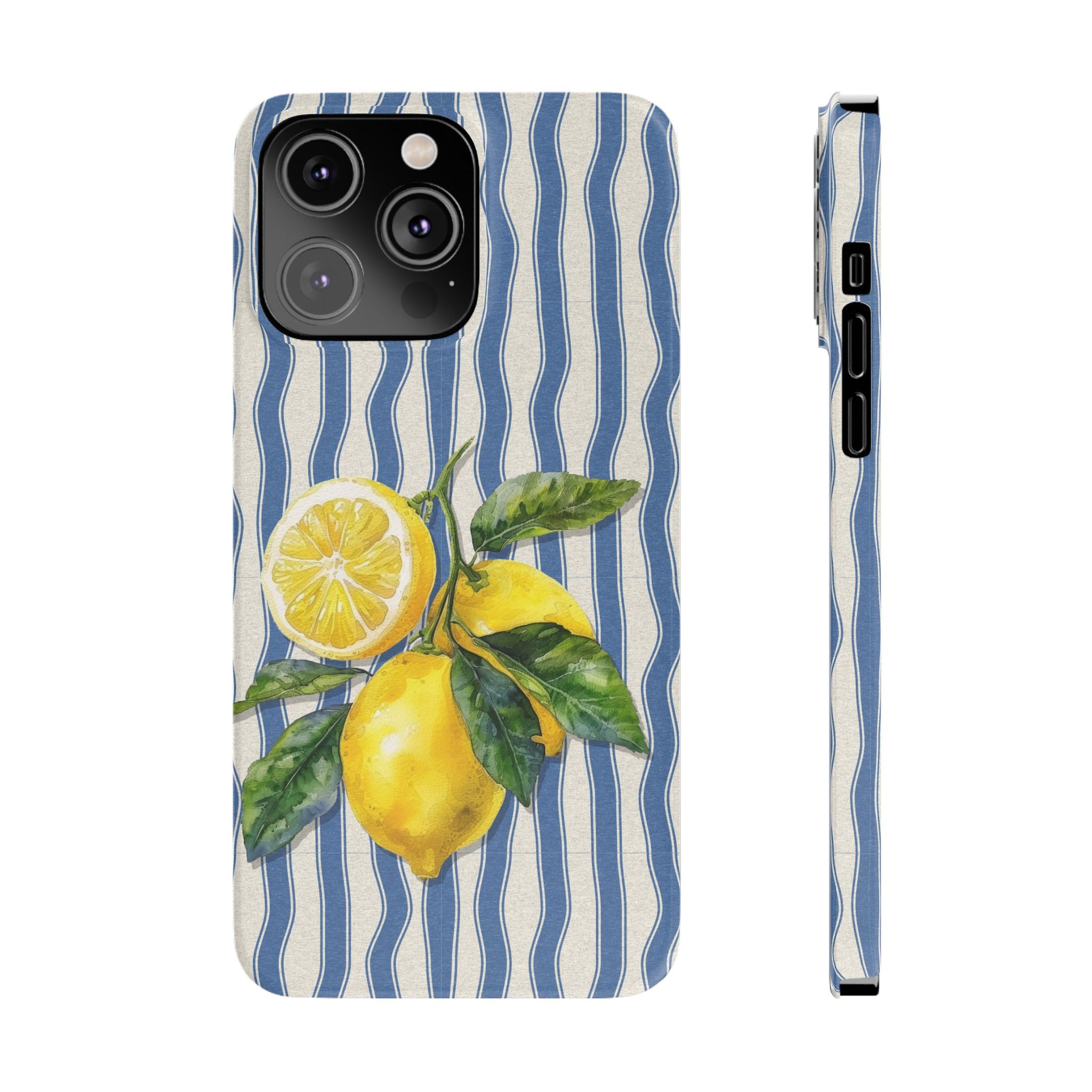 Lemon Stripe Slim Phone Case – Hand-Painted Citrus Design
