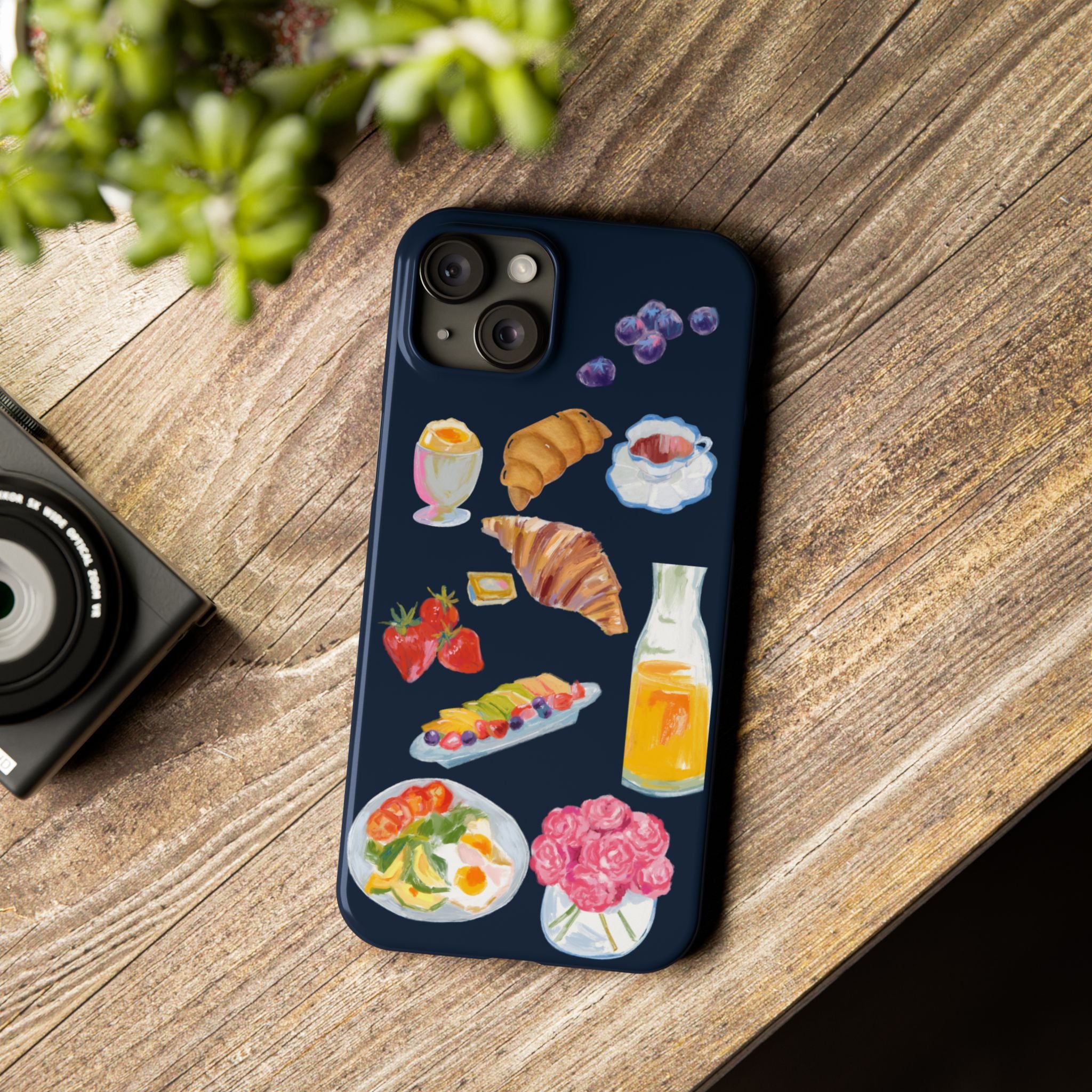 Brunch Icons Slim Phone Case — Croissant, Eggs & Juice Breakfast Design