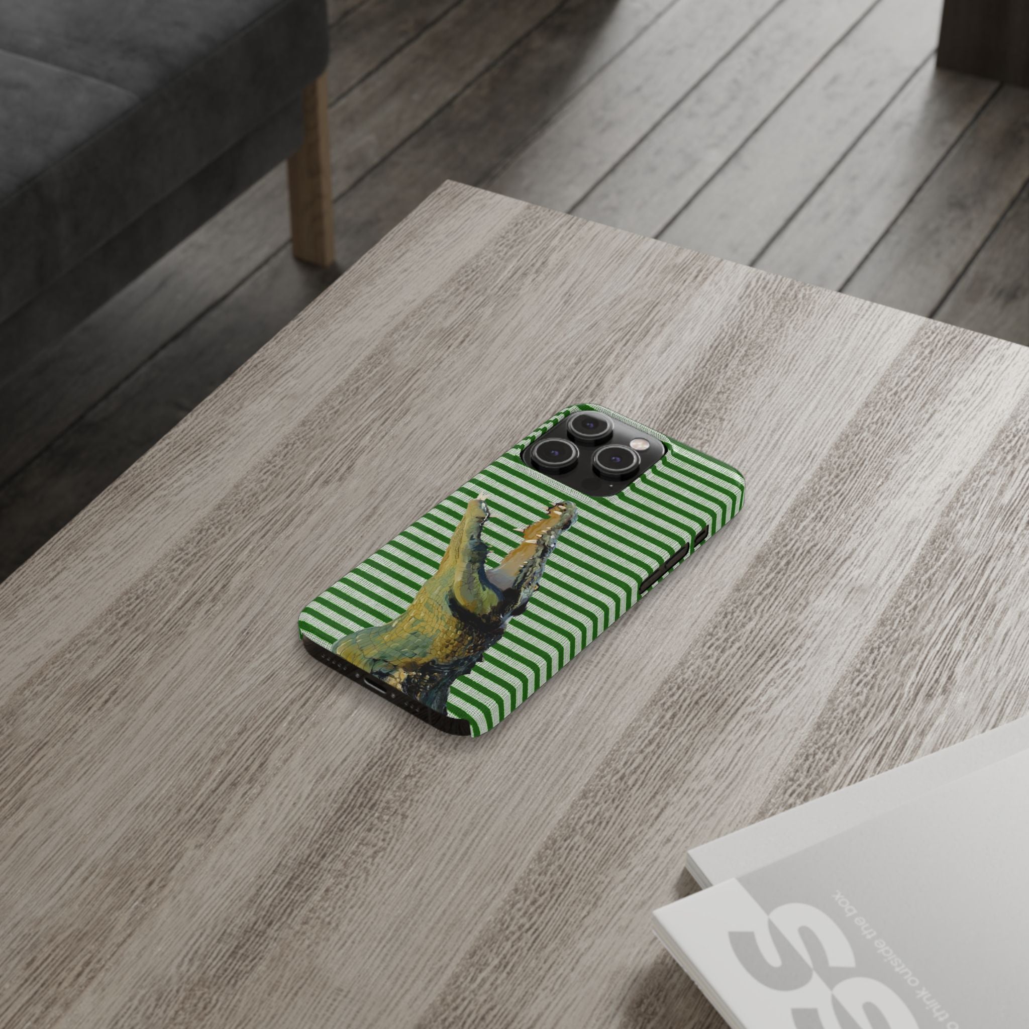 Alligator Stripes Slim Phone Case — Green Striped Gator Design