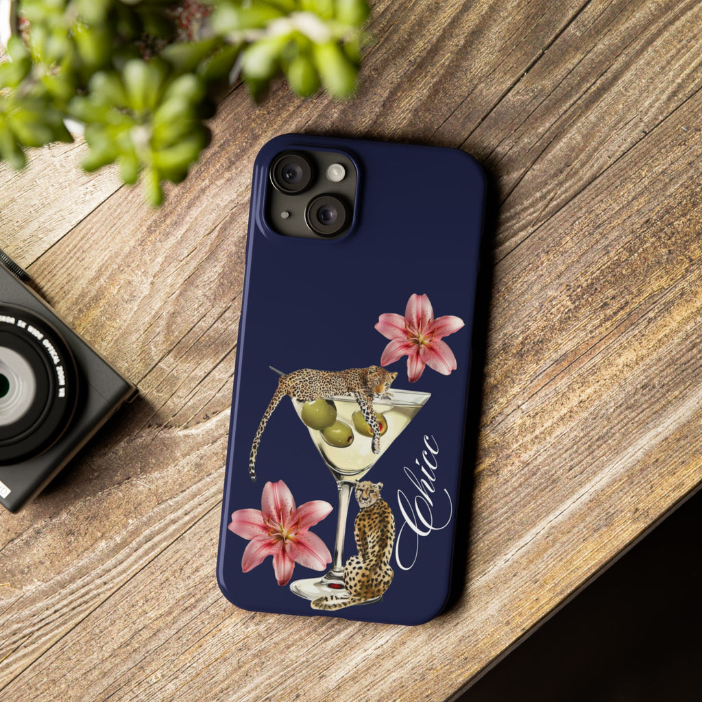 Heritage Cheetah Martini Slim Phone Case — Floral Cocktail Design
