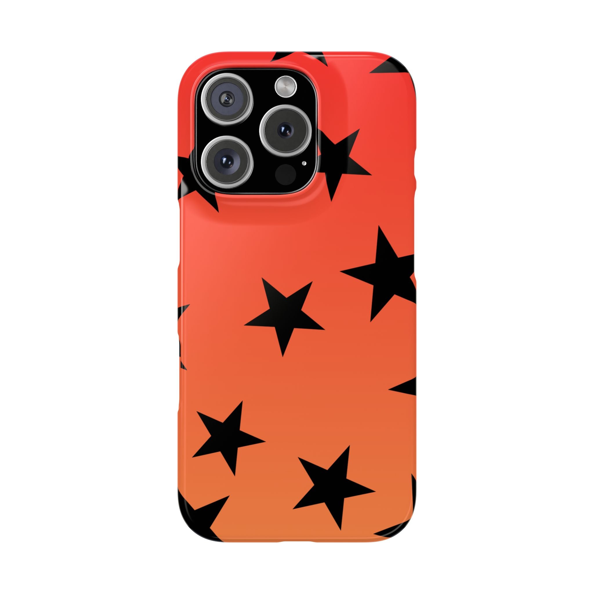 Star Pattern Slim Phone Case — Gradient Orange Red with Black Stars