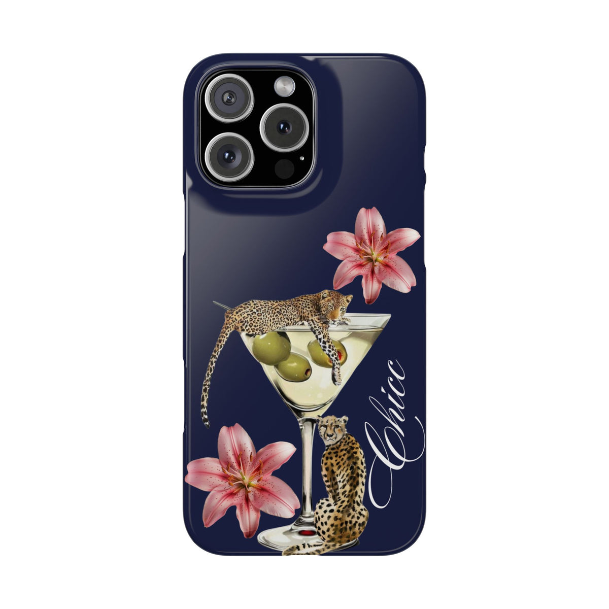 Heritage Cheetah Martini Slim Phone Case — Floral Cocktail Design