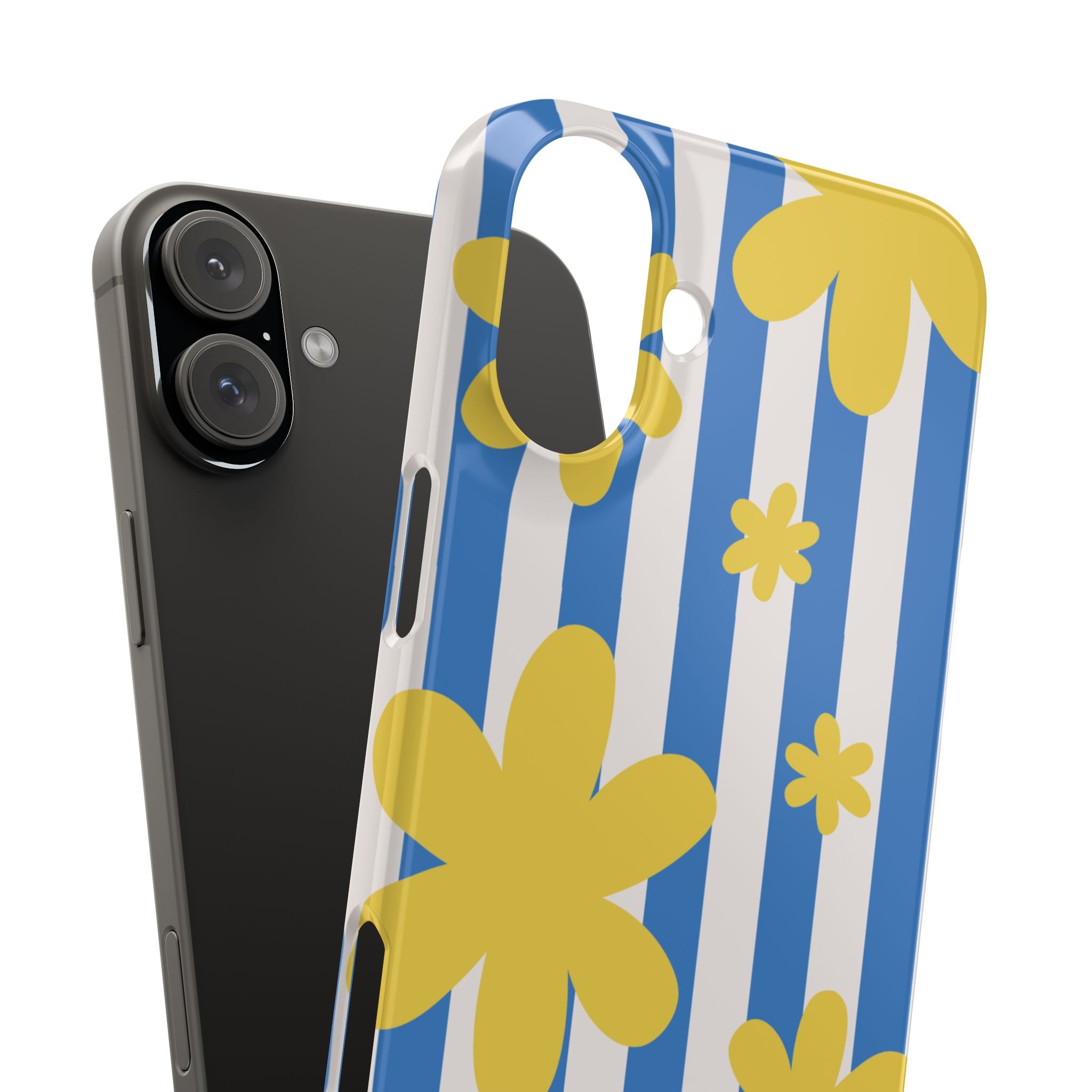 Retro Blue Stripes with Yellow Flower Pattern