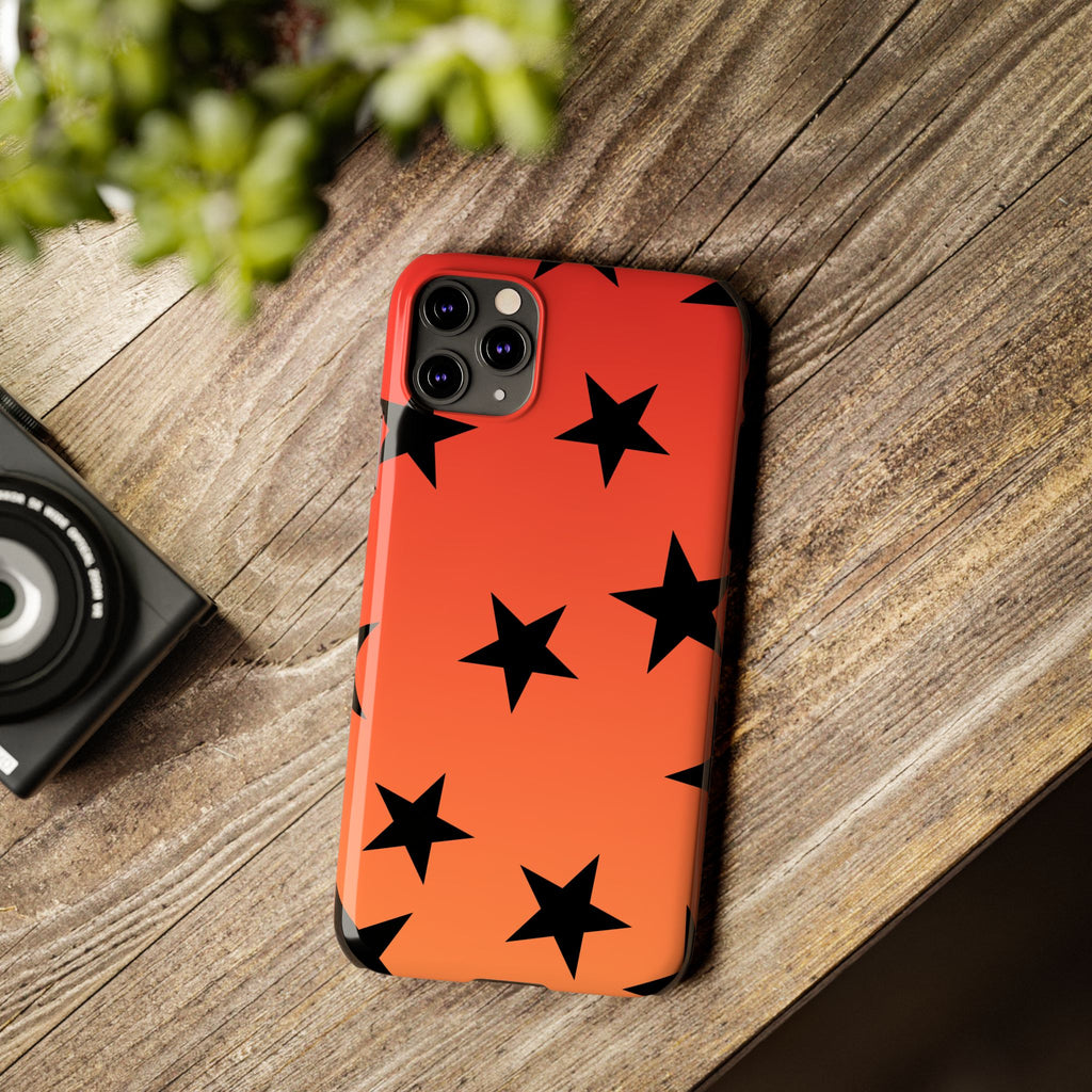Star Pattern Slim Phone Case — Gradient Orange Red with Black Stars