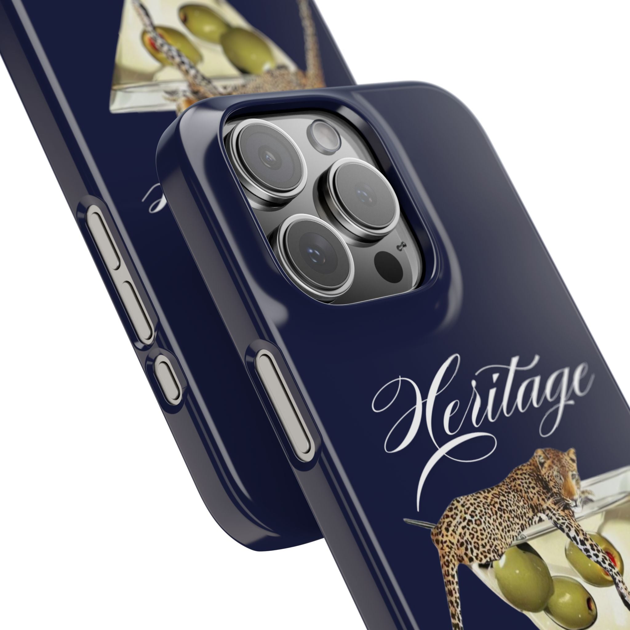 Heritage Cheetah Martini Slim Phone Case — Floral Cocktail Design