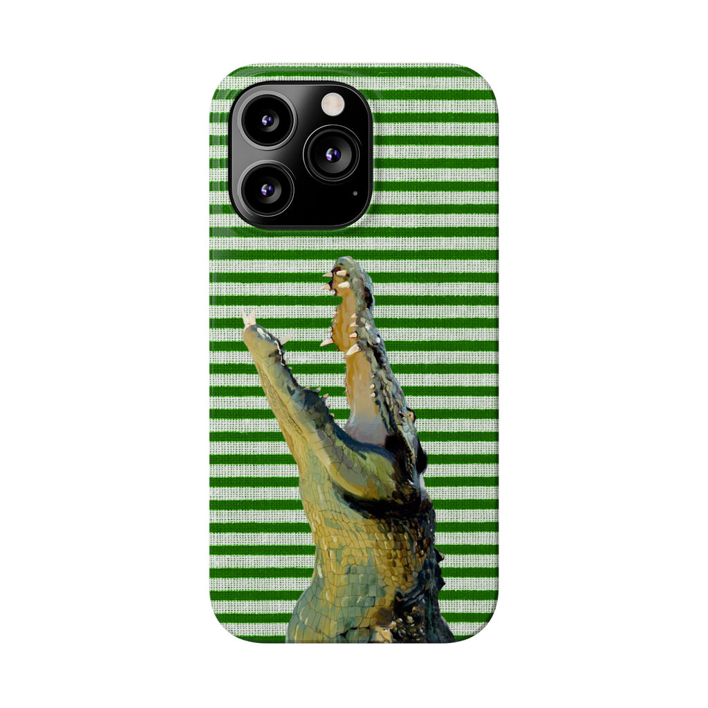 Alligator Stripes Slim Phone Case — Green Striped Gator Design