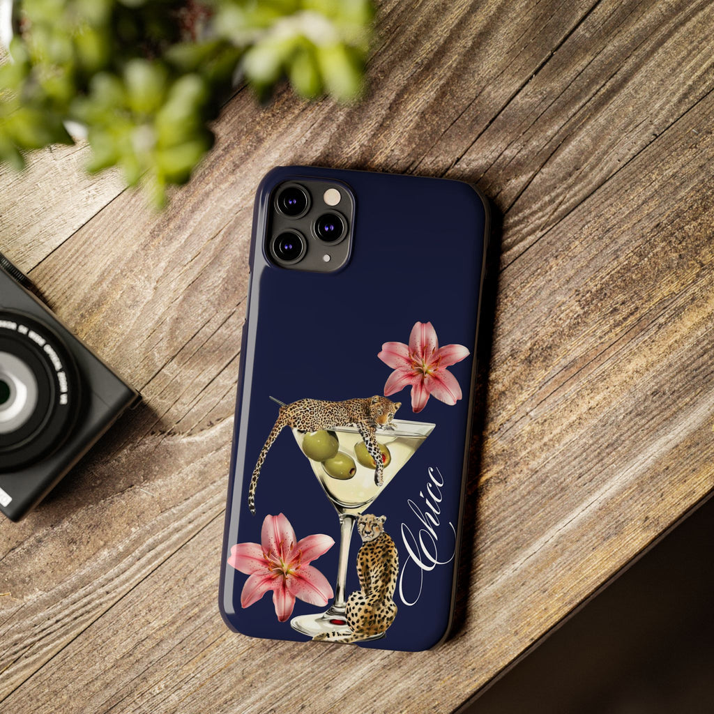 Heritage Cheetah Martini Slim Phone Case — Floral Cocktail Design
