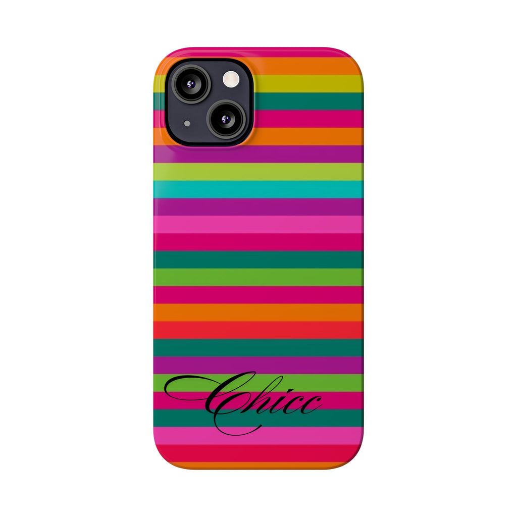 Chic Stripes Slim Phone Case — Colorful Rainbow Stripe Monogram Phone Cover