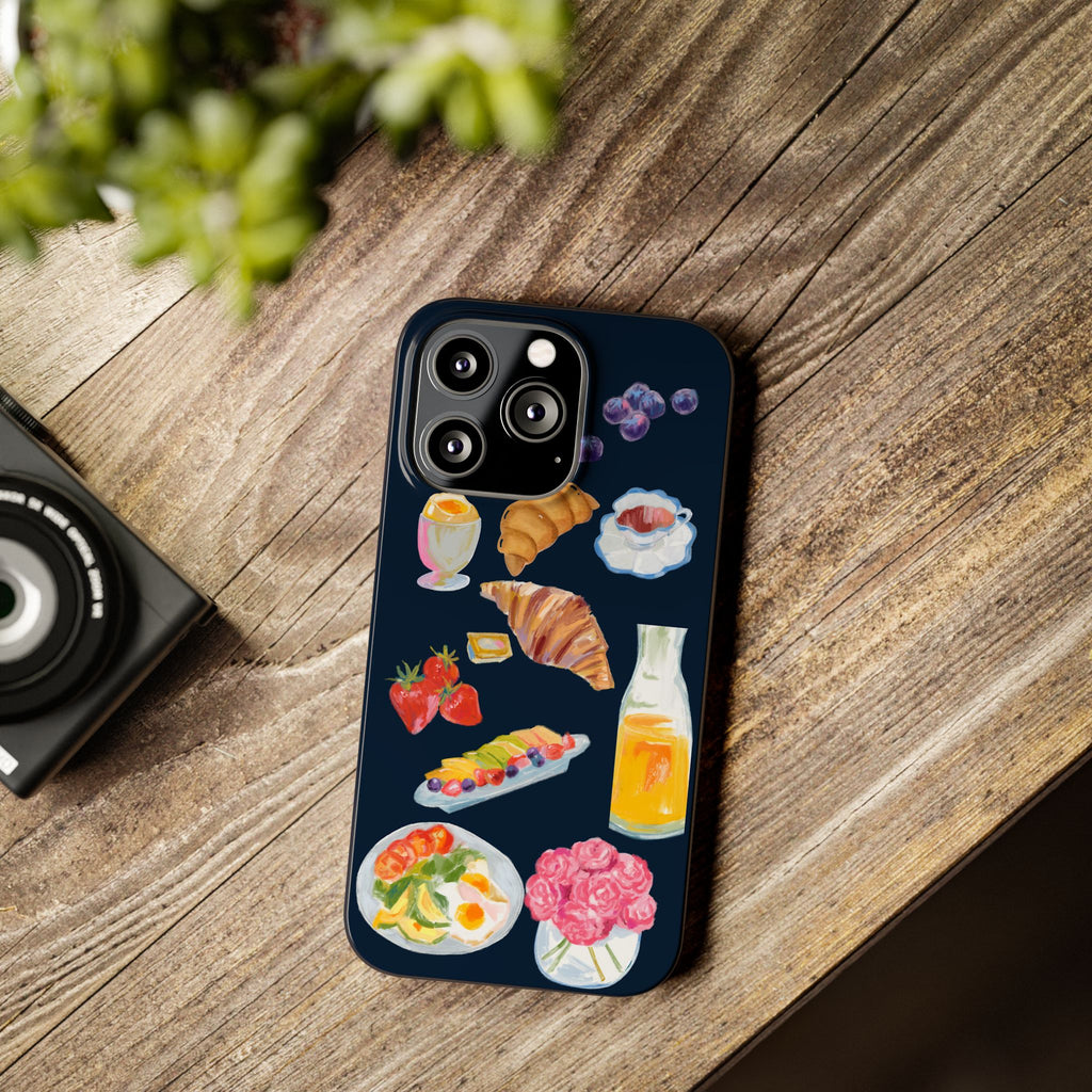 Brunch Icons Slim Phone Case — Croissant, Eggs & Juice Breakfast Design
