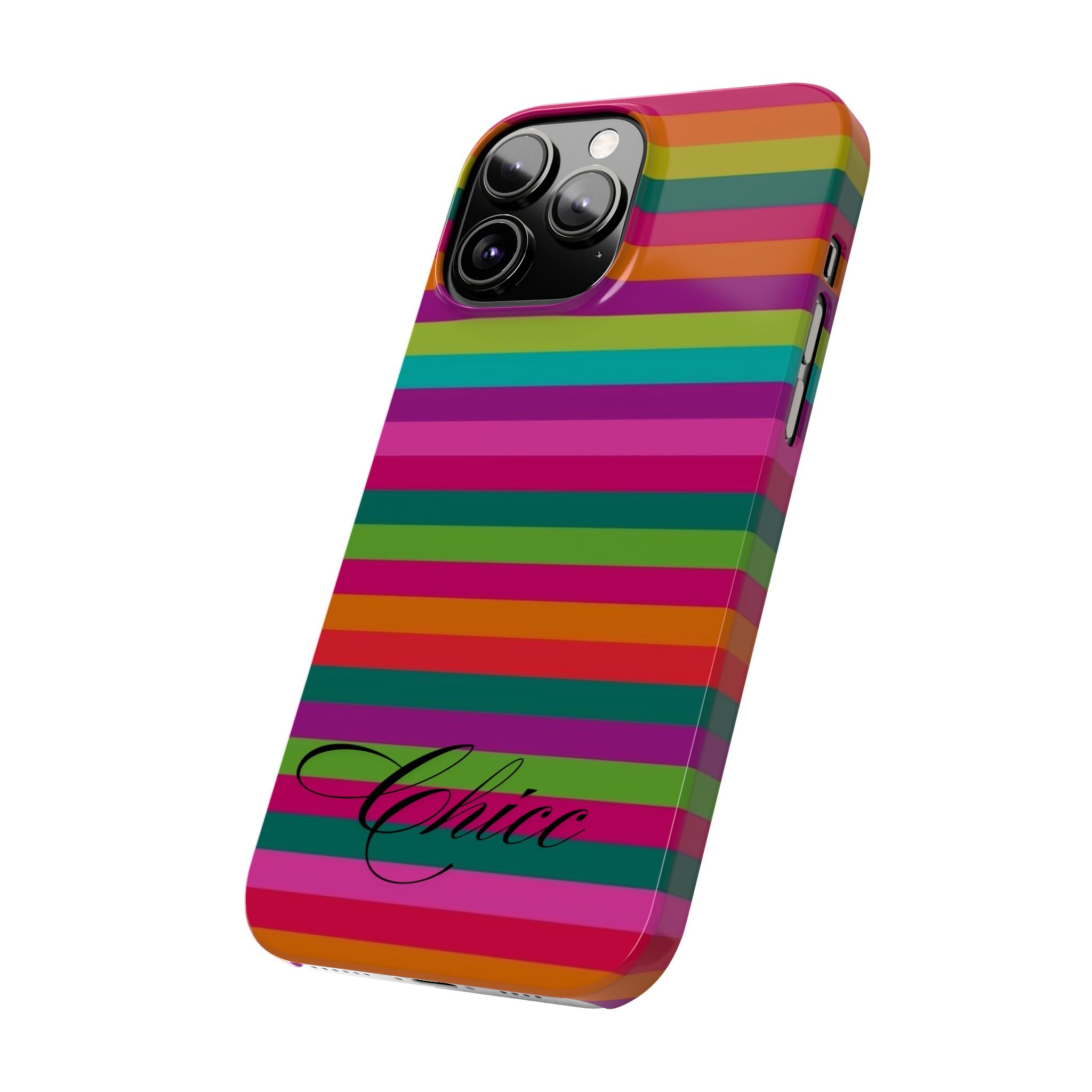 Chic Stripes Slim Phone Case — Colorful Rainbow Stripe Monogram Phone Cover