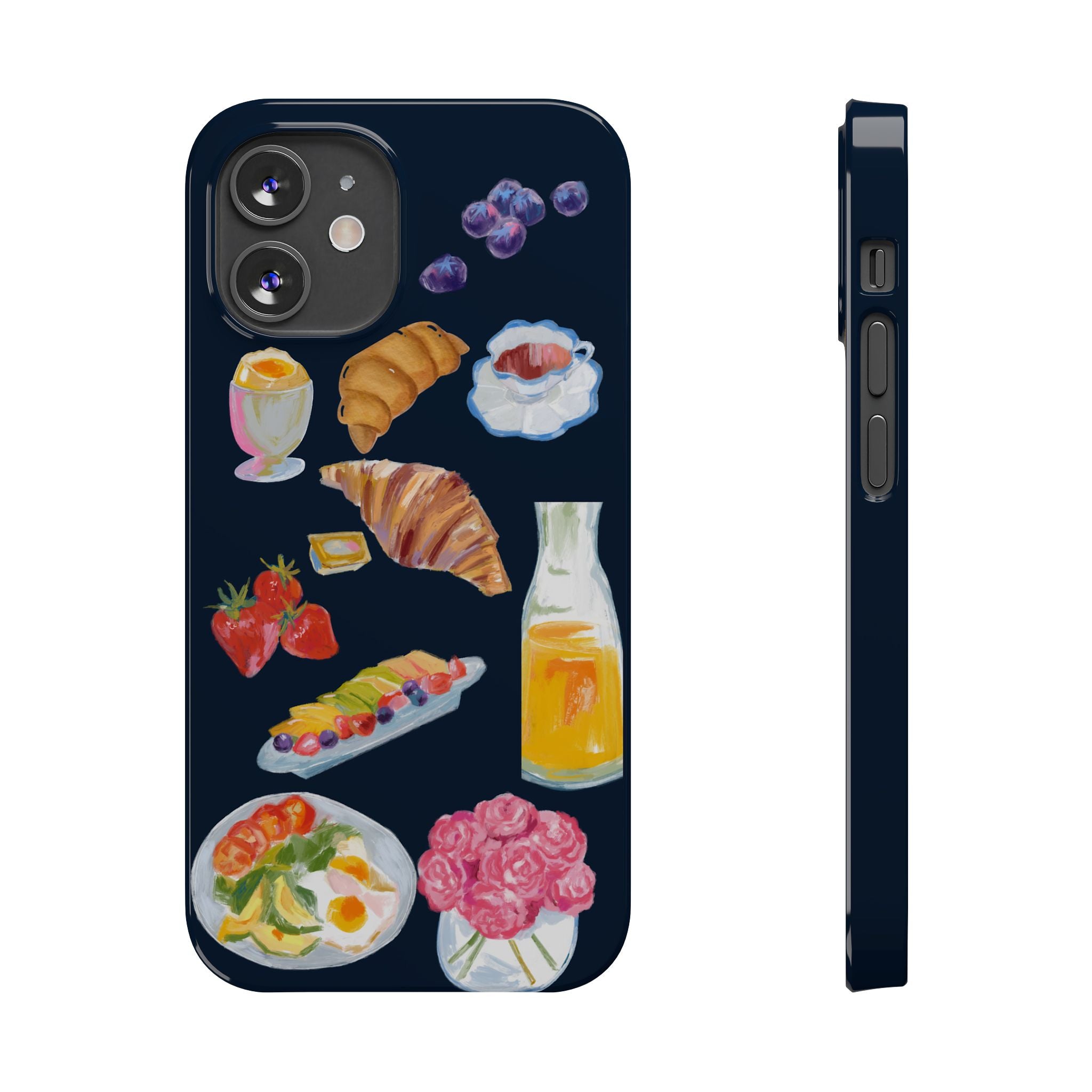 Brunch Icons Slim Phone Case — Croissant, Eggs & Juice Breakfast Design