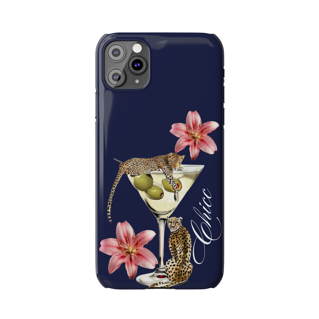 Heritage Cheetah Martini Slim Phone Case — Floral Cocktail Design