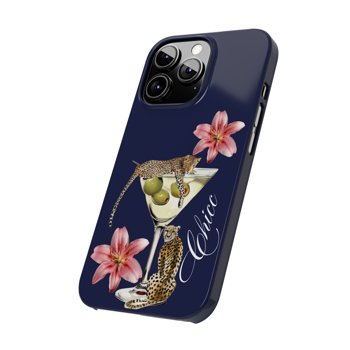 Heritage Cheetah Martini Slim Phone Case — Floral Cocktail Design