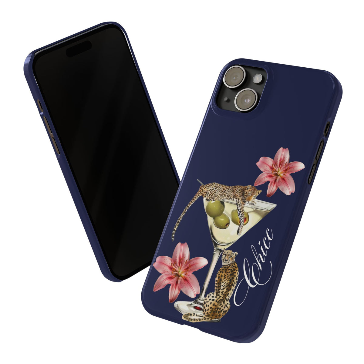 Heritage Cheetah Martini Slim Phone Case — Floral Cocktail Design