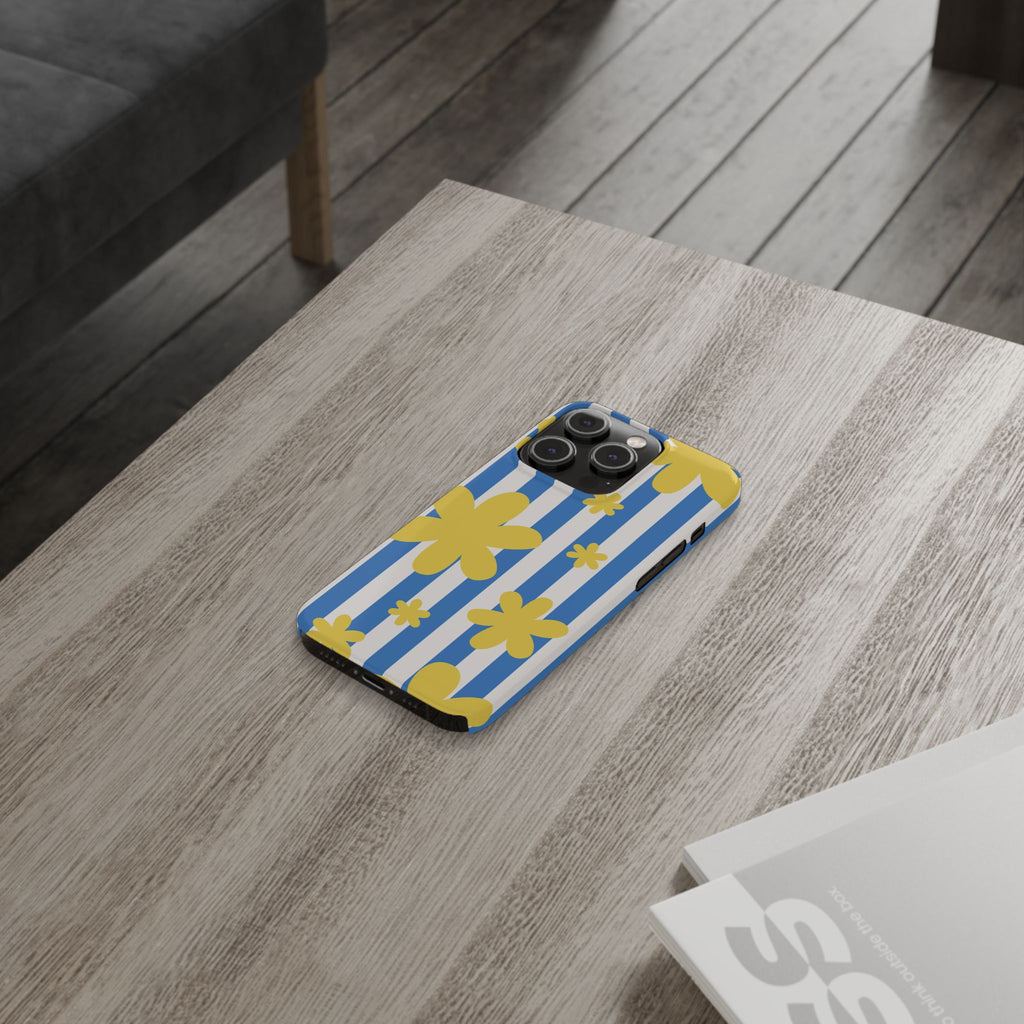 Retro Blue Stripes with Yellow Flower Pattern