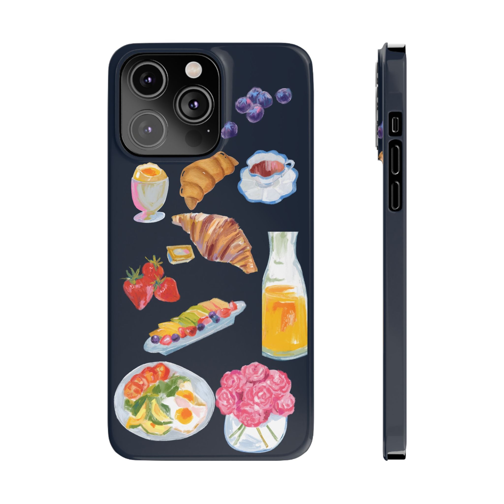 Brunch Icons Slim Phone Case — Croissant, Eggs & Juice Breakfast Design