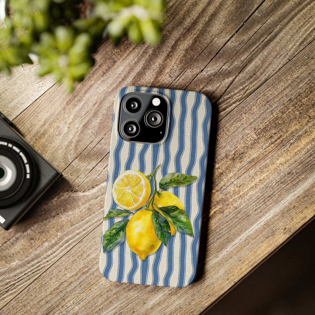 Lemon Stripe Slim Phone Case – Hand-Painted Citrus Design