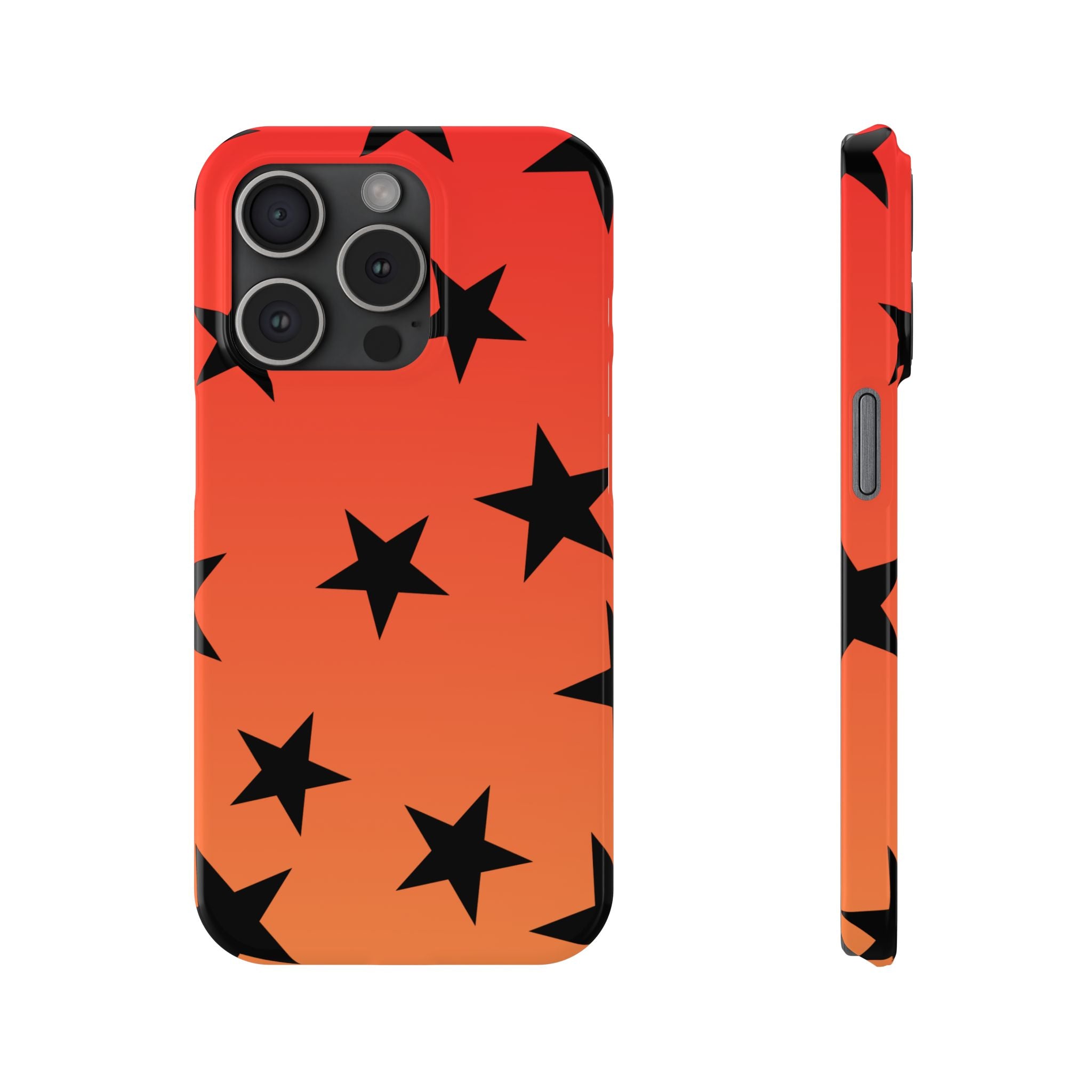 Star Pattern Slim Phone Case — Gradient Orange Red with Black Stars