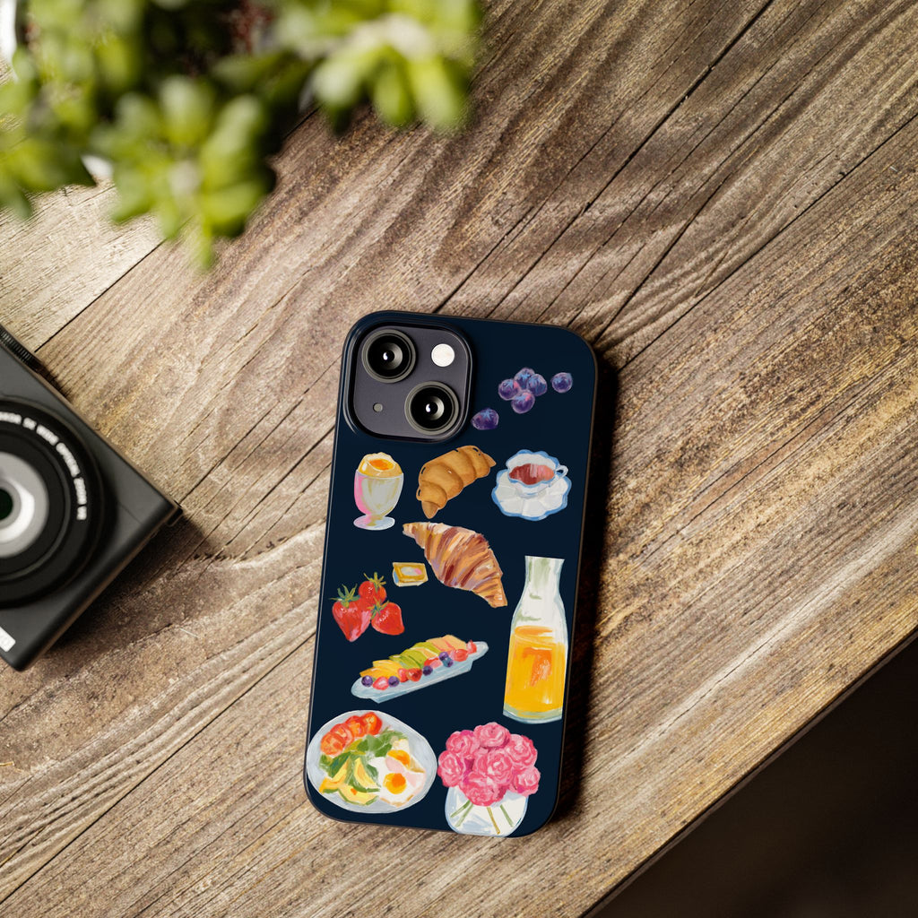 Brunch Icons Slim Phone Case — Croissant, Eggs & Juice Breakfast Design