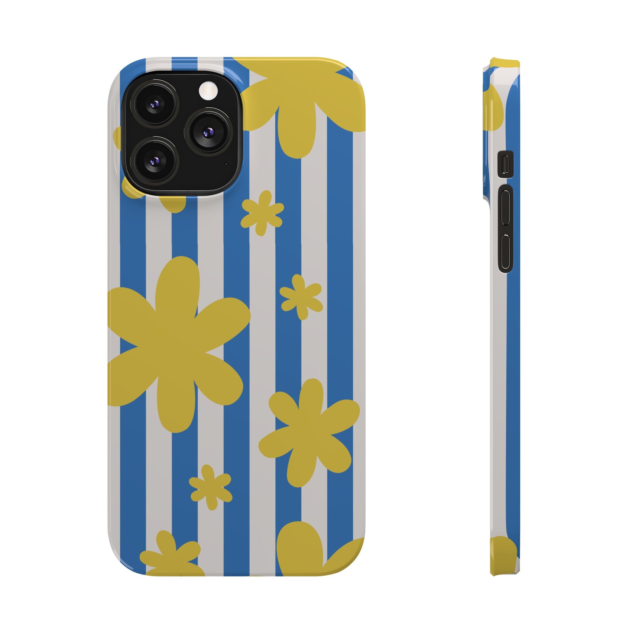 Retro Blue Stripes with Yellow Flower Pattern