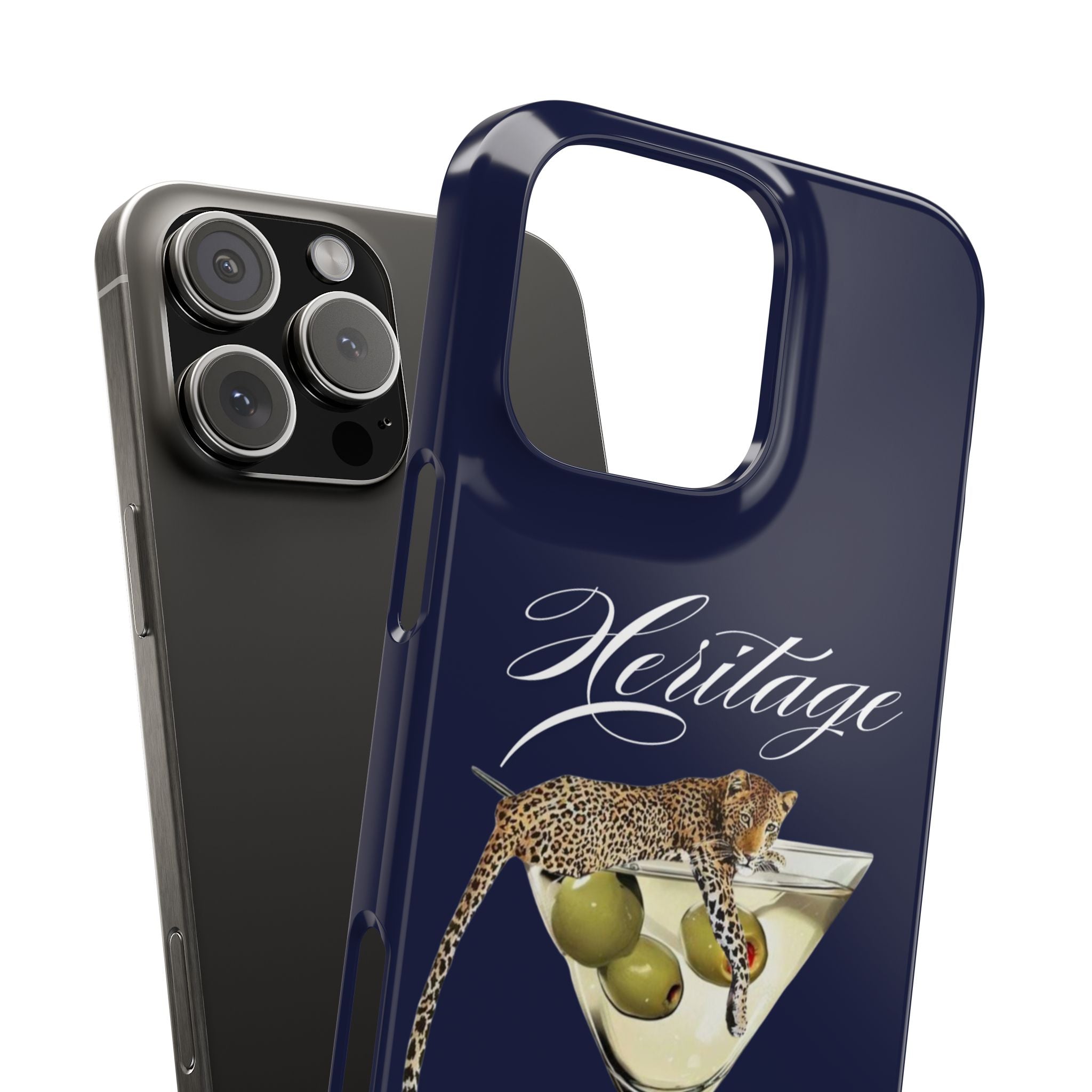 Heritage Cheetah Martini Slim Phone Case — Floral Cocktail Design