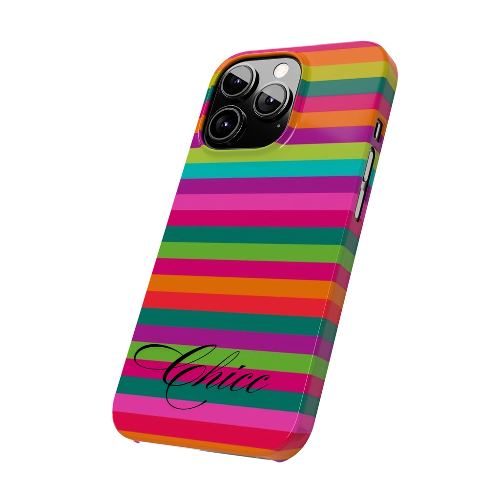 Chic Stripes Slim Phone Case — Colorful Rainbow Stripe Monogram Phone Cover