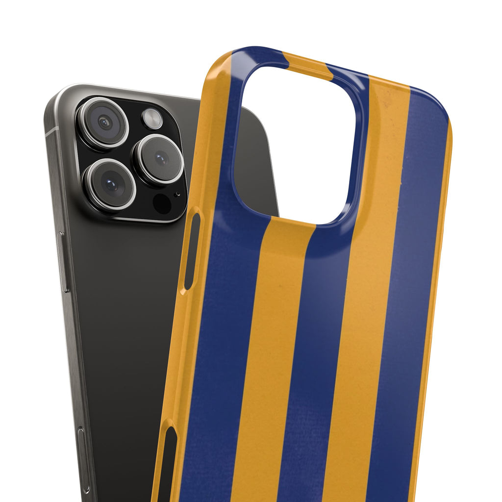 Striped Navy & Gold Slim Phone Case — "Chicc" Script Accent