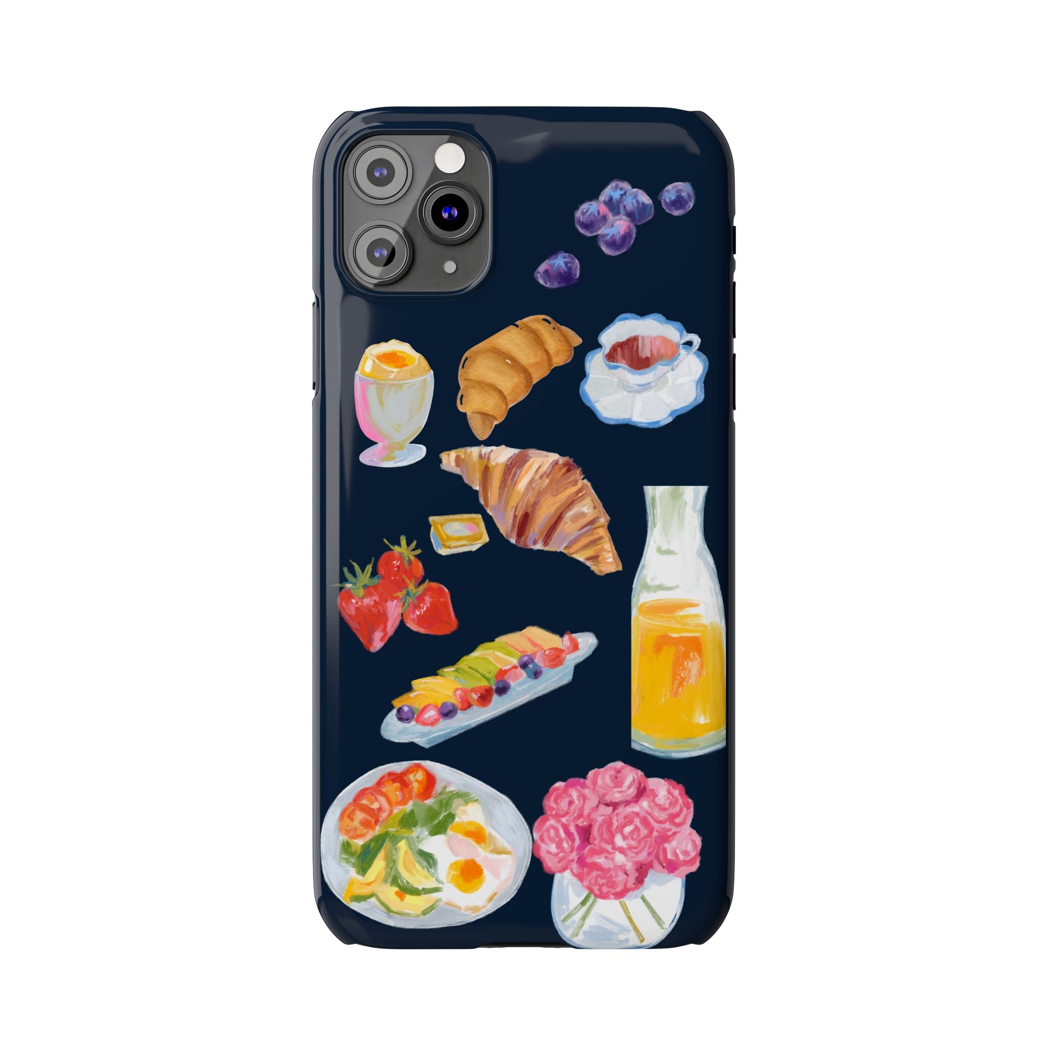 Brunch Icons Slim Phone Case — Croissant, Eggs & Juice Breakfast Design