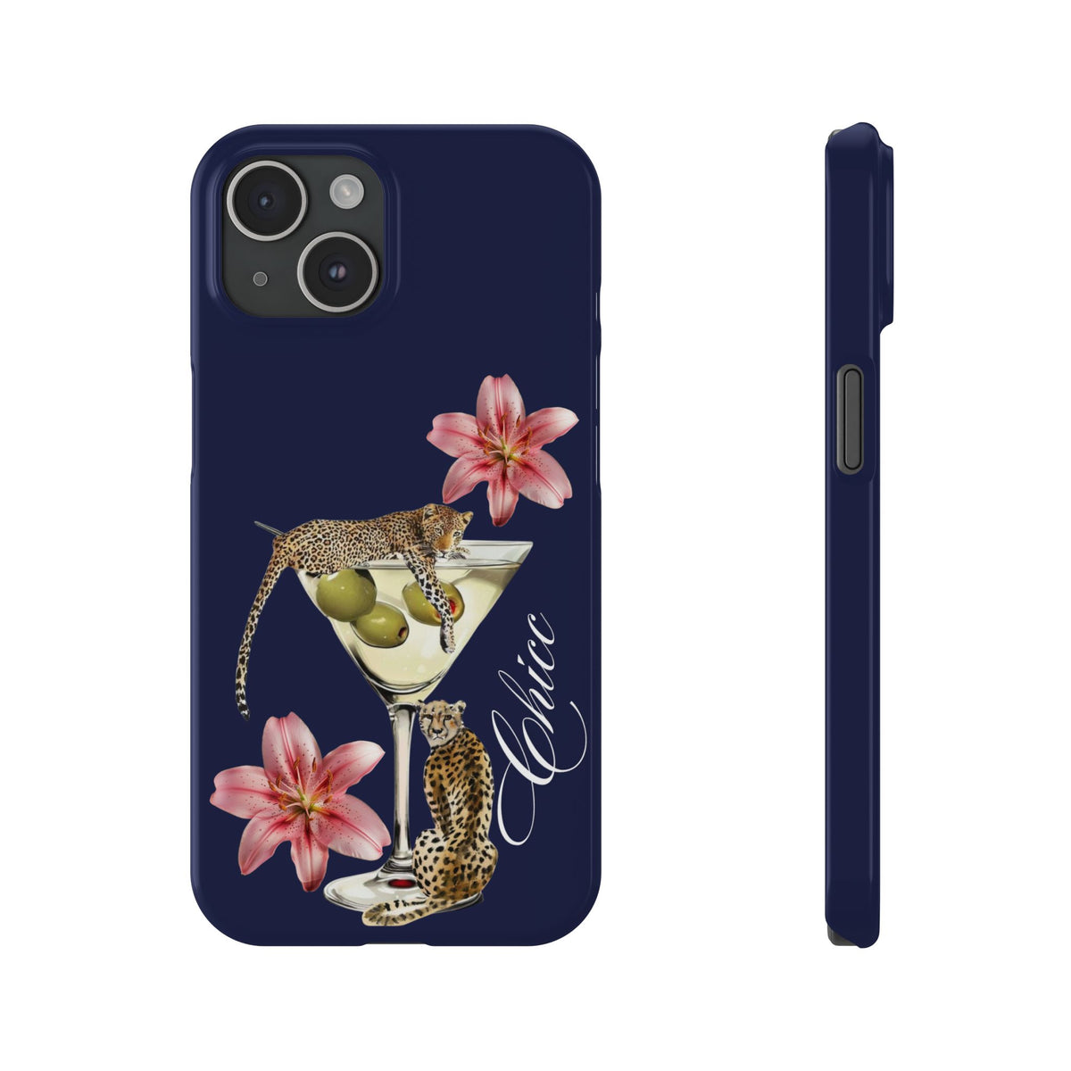 Heritage Cheetah Martini Slim Phone Case — Floral Cocktail Design