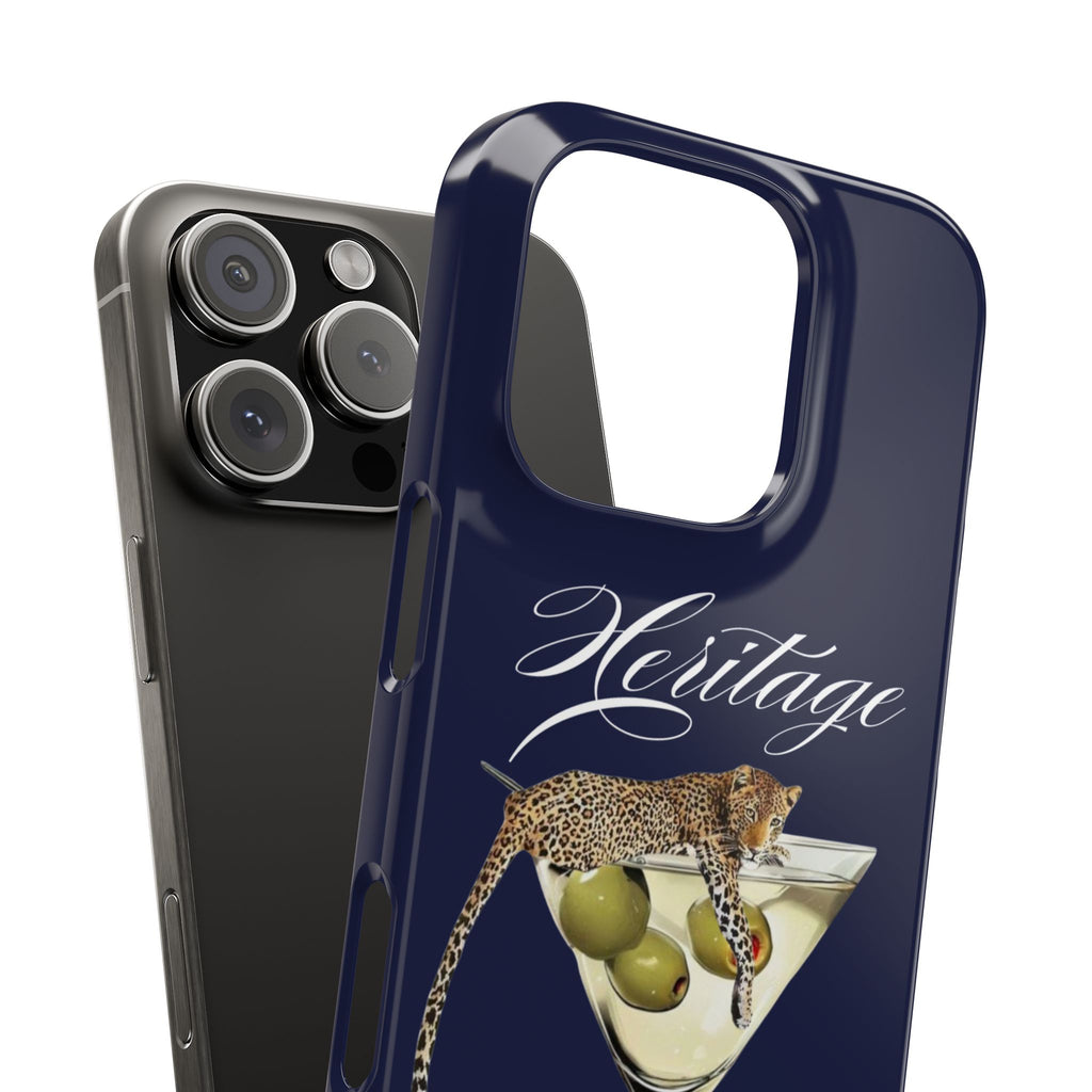 Heritage Cheetah Martini Slim Phone Case — Floral Cocktail Design