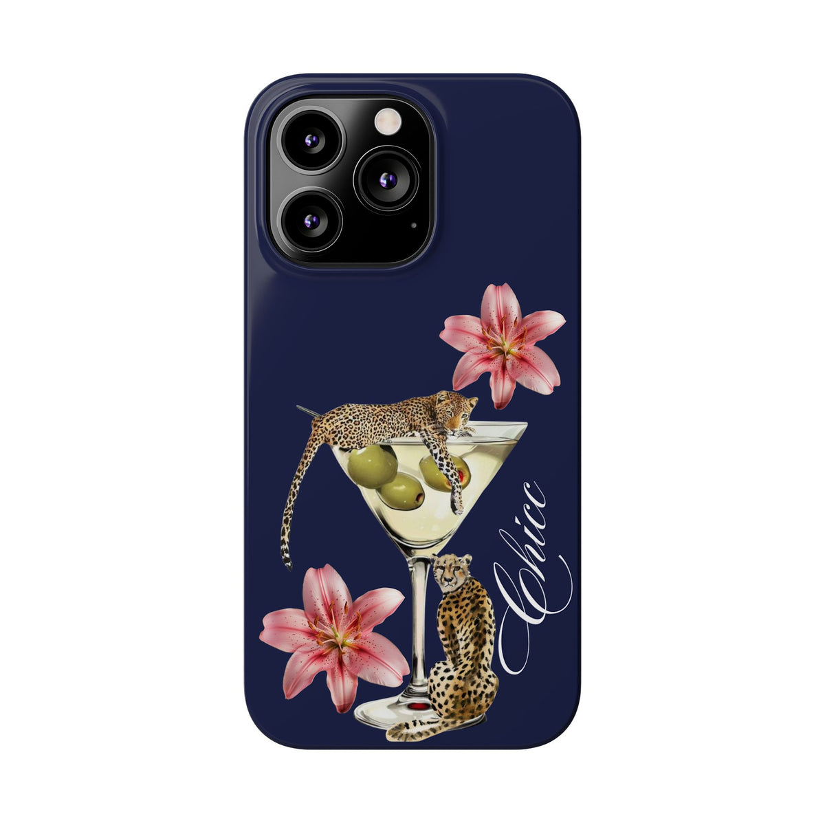 Heritage Cheetah Martini Slim Phone Case — Floral Cocktail Design