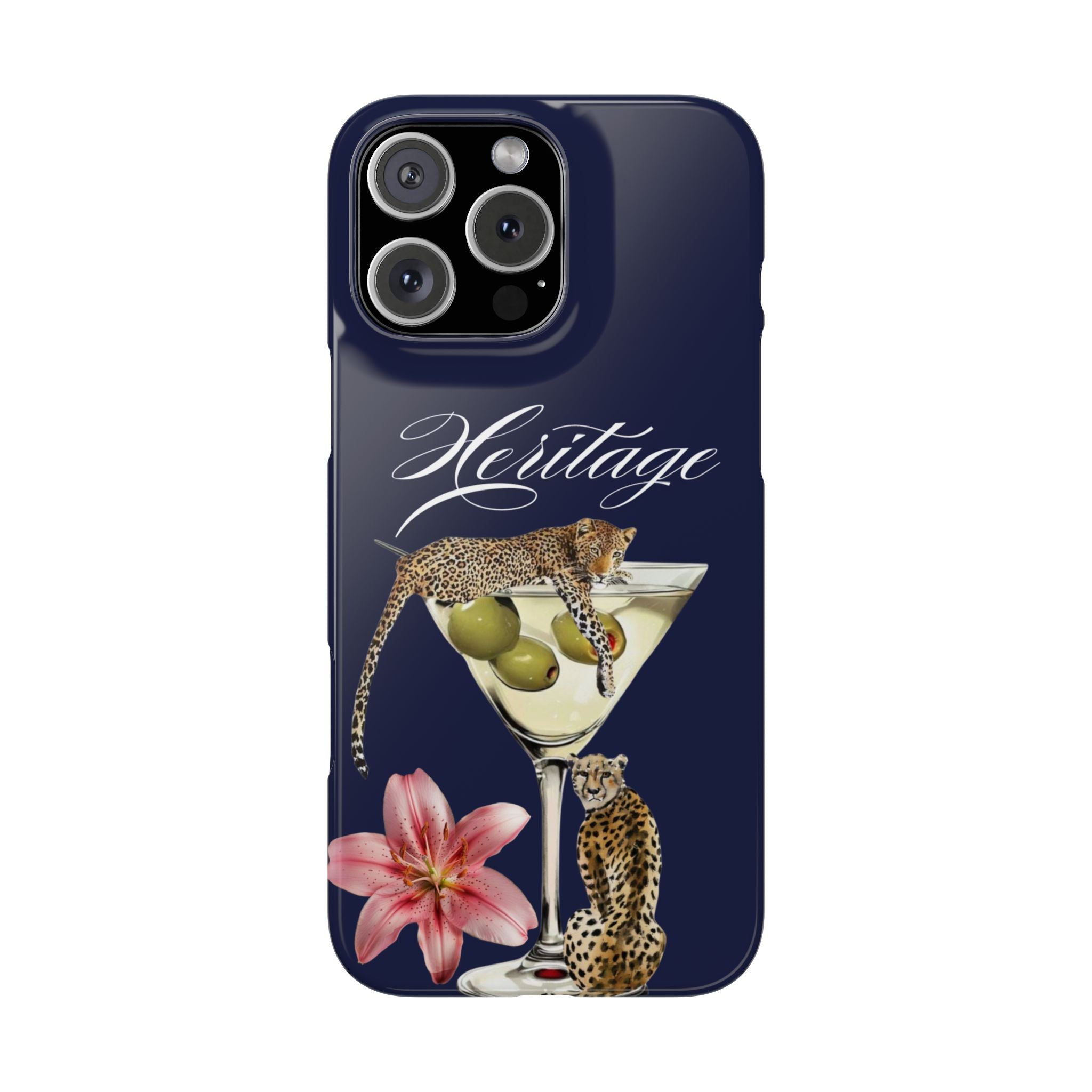 Heritage Cheetah Martini Slim Phone Case — Floral Cocktail Design