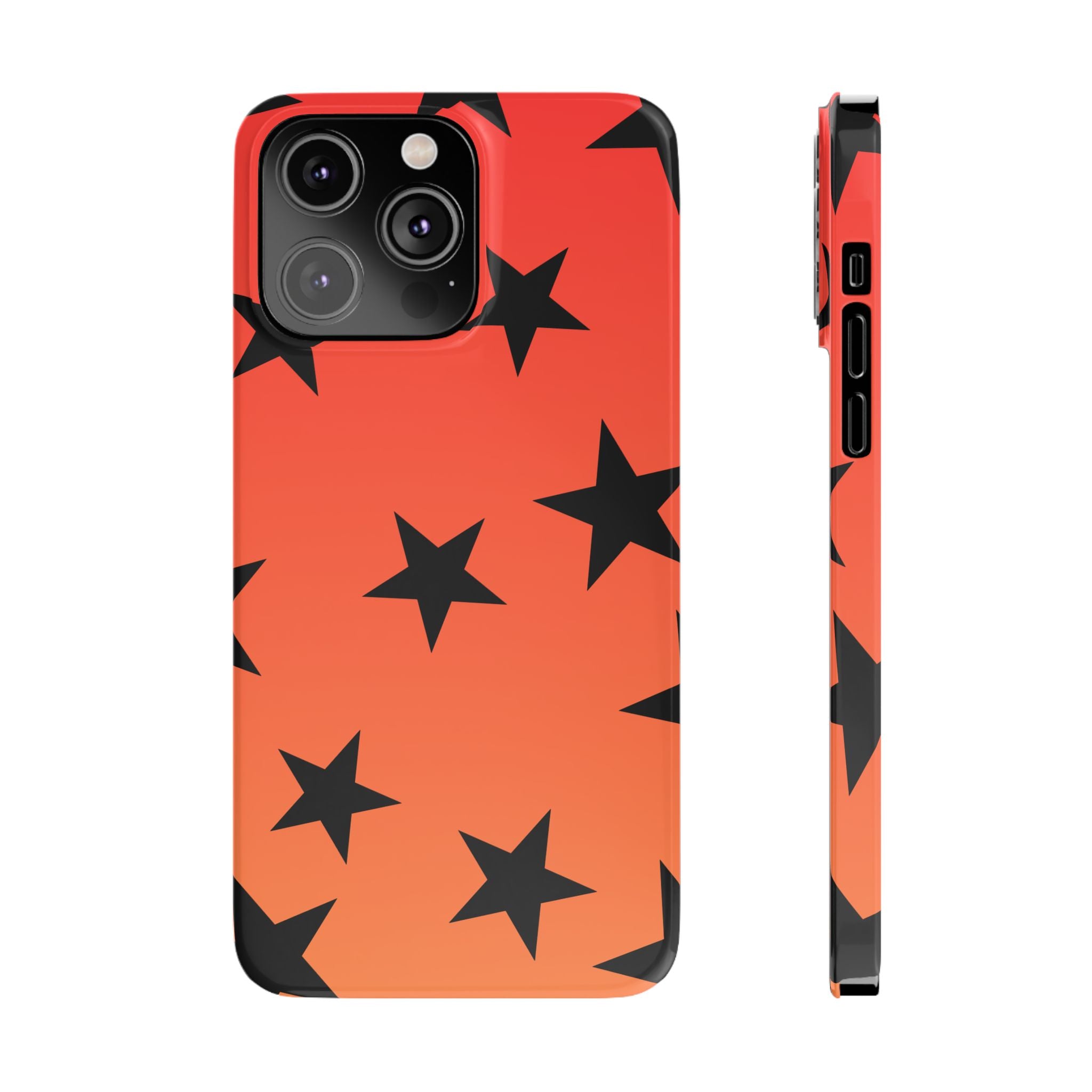 Star Pattern Slim Phone Case — Gradient Orange Red with Black Stars