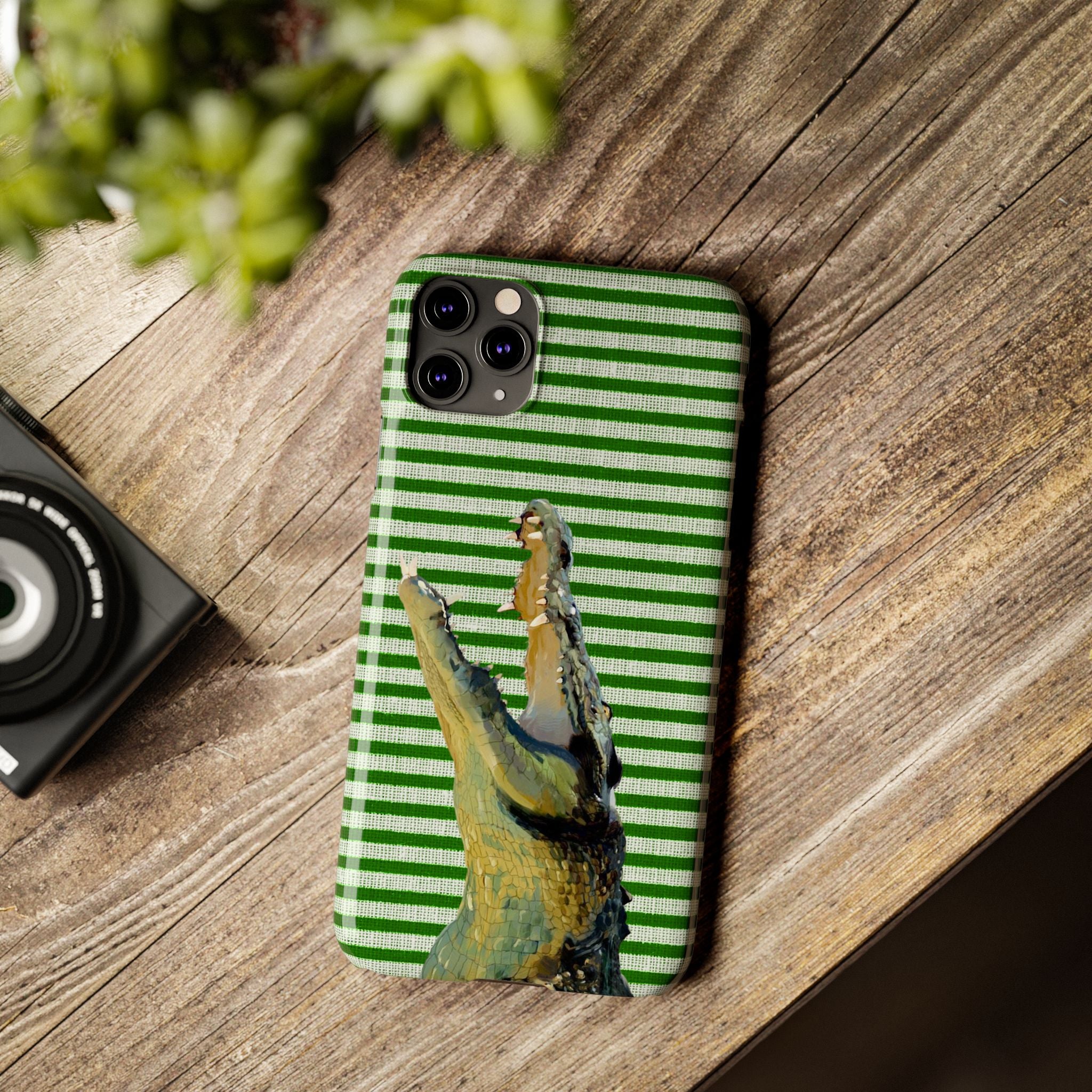 Alligator Stripes Slim Phone Case — Green Striped Gator Design